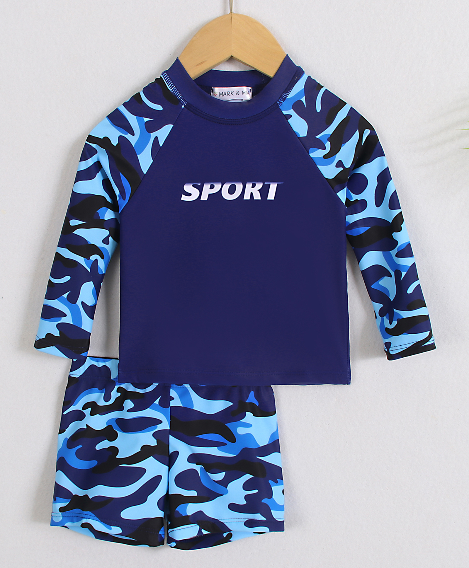 Mark & Mia Full Raglan Sleeves Two Piece Swimsuit With Camouflage Print - Navy Blue-picture-13