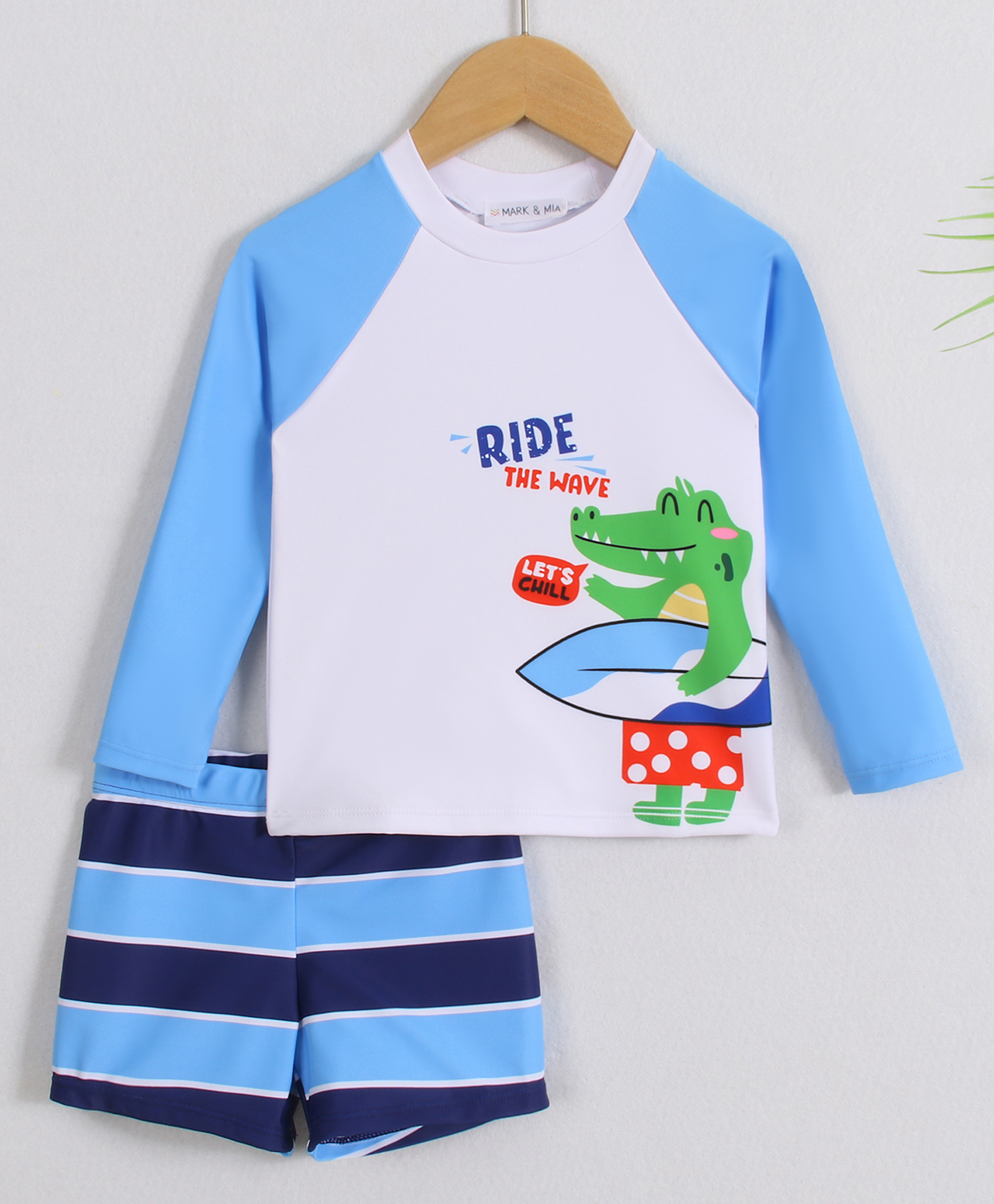 Mark & Mia Full Raglan Sleeves Two Piece Swimsuit With Crocodile Print - Light Blue-image-23