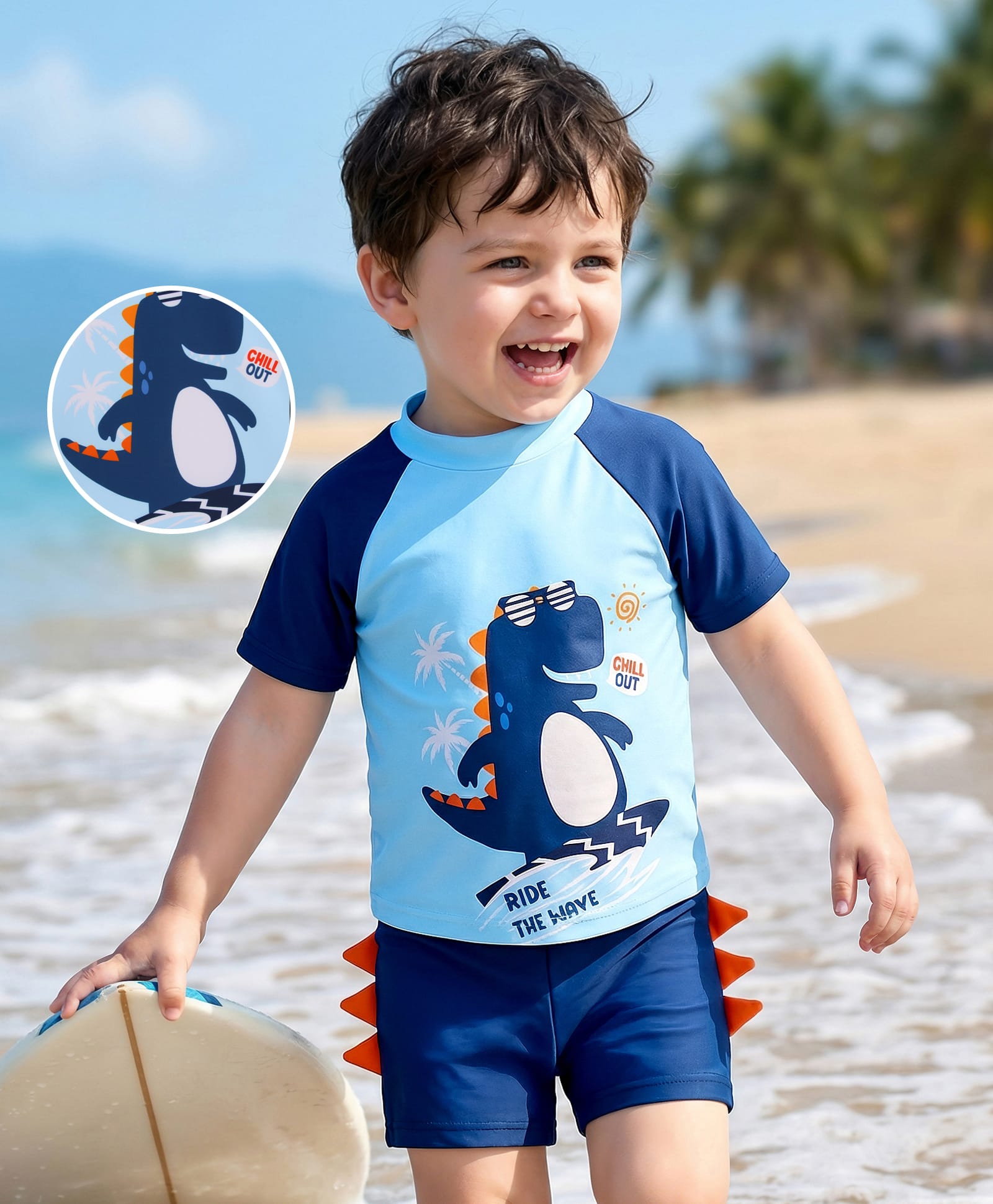 Mark & Mia Half Raglan Sleeves Two Piece Swimsuit with Dino Print - Blue-picture-16