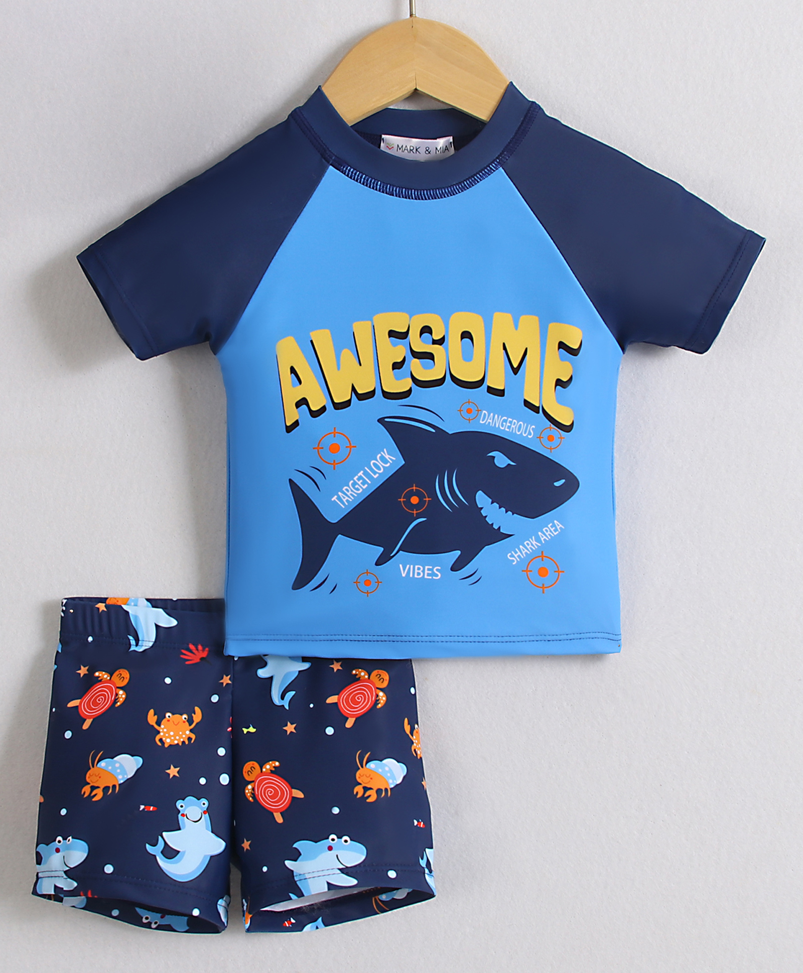 Mark & Mia Half Raglan Sleeves Two Piece Swimsuit With Sea Animals Print - Blue-image-31