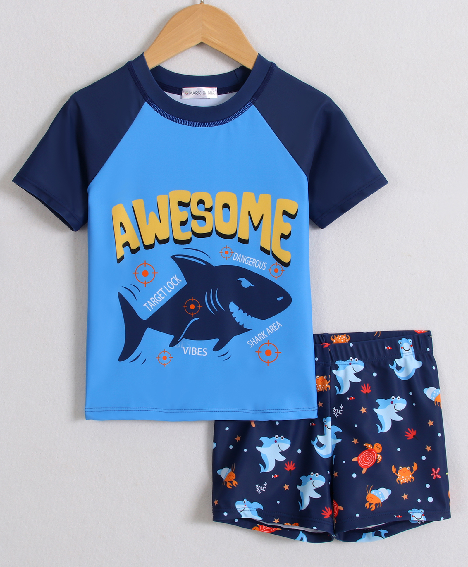 Mark & Mia Half Raglan Sleeves Two Piece Swimsuit With Sea Animals Print - Blue-image-27