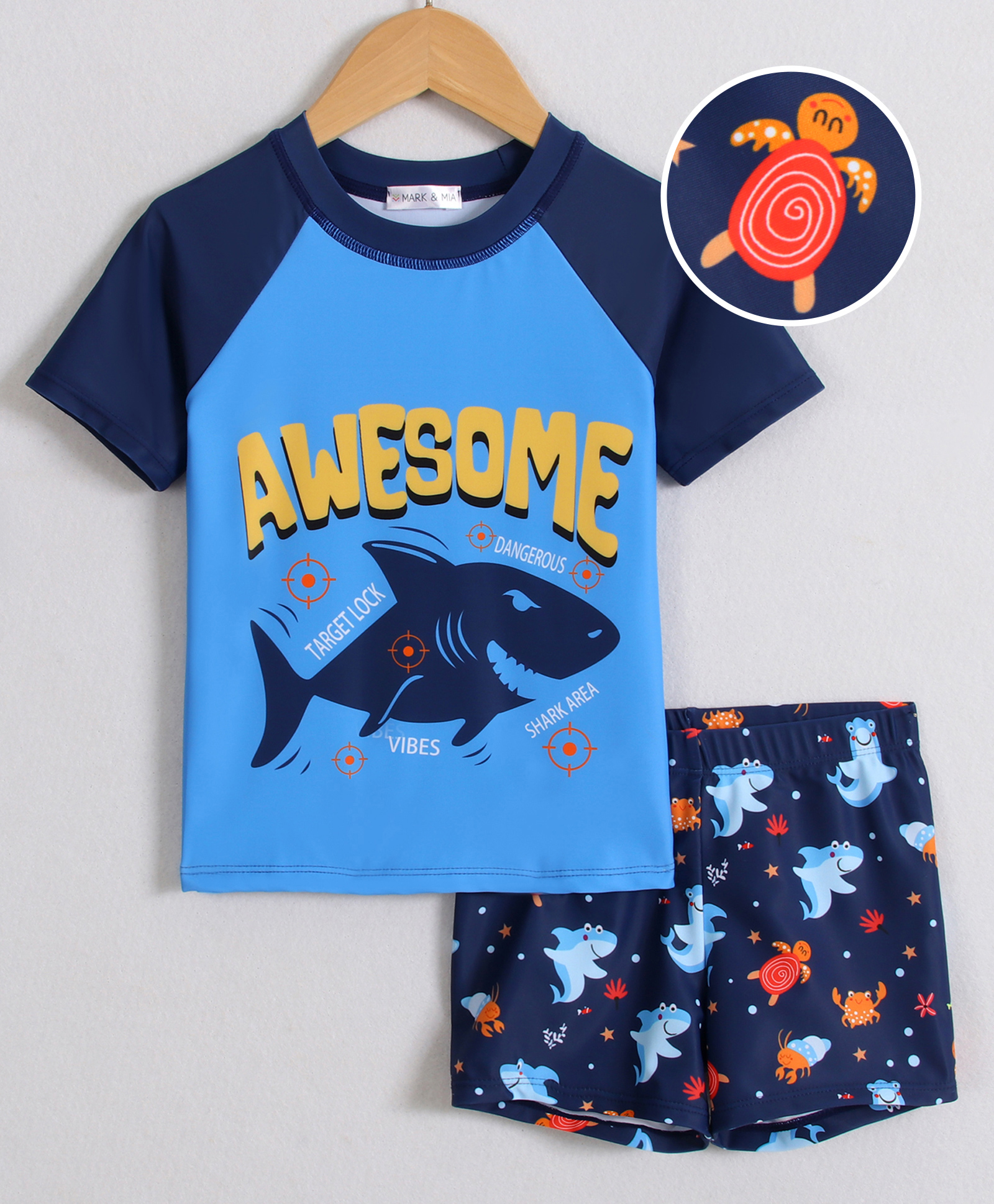 Mark & Mia Half Raglan Sleeves Two Piece Swimsuit With Sea Animals Print - Blue-picture-17
