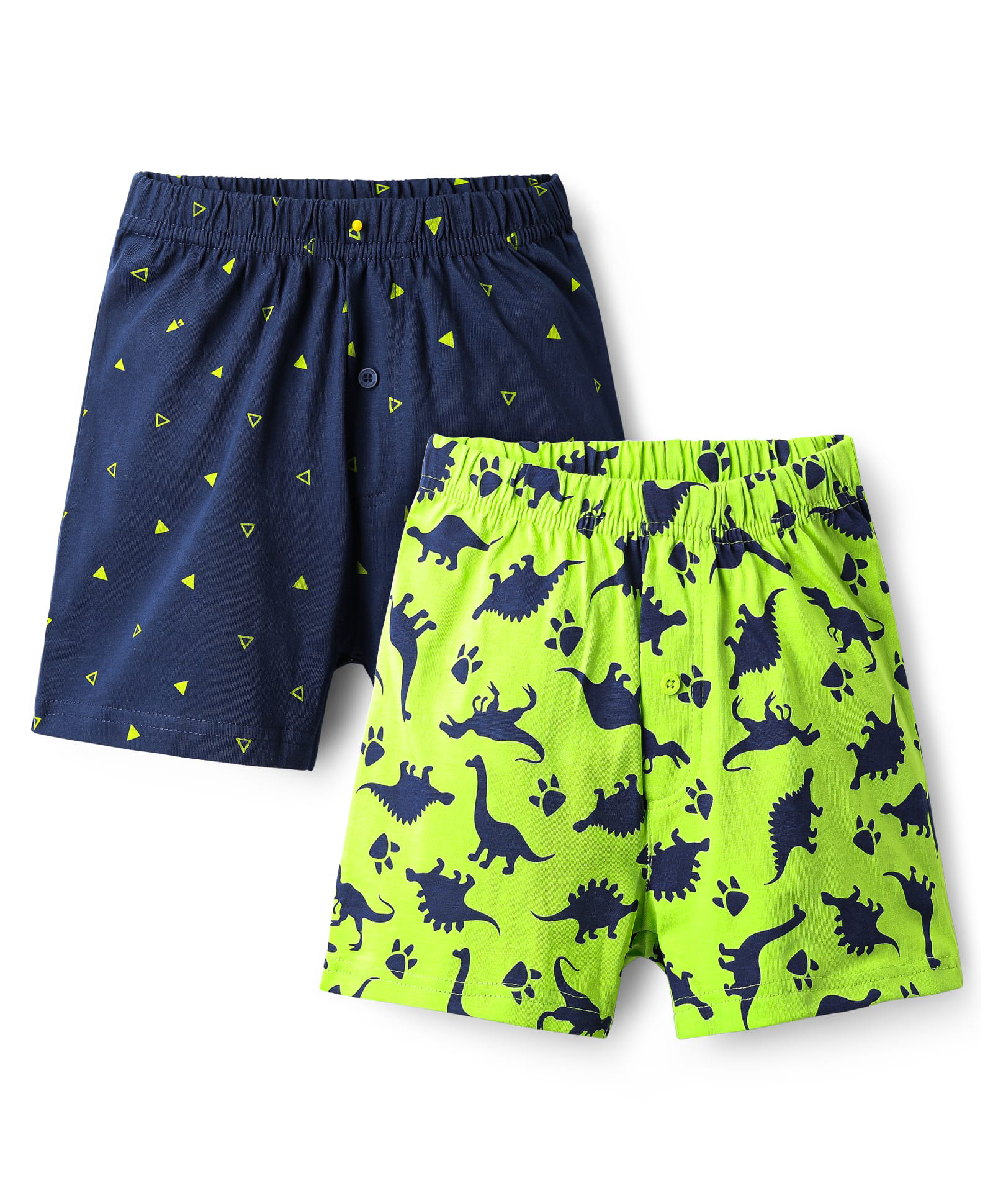 Honeyhap 100% Premium Cotton Knit Knee Length Boxers With Triangle & Dino Print Pack Pack Of 2 - Navy Peony & Kiwi Colada-image-14