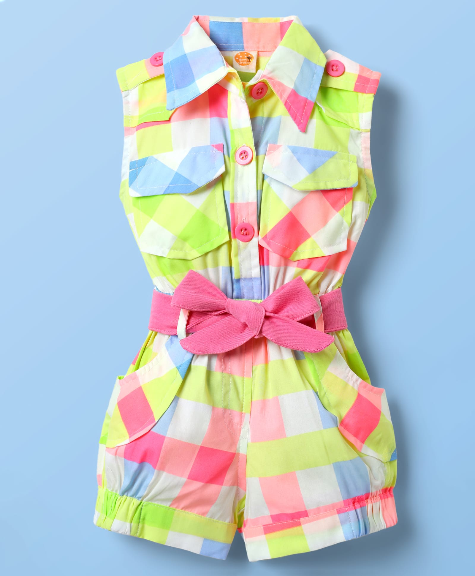 Dew Drops Poplin Woven Sleeveless Checks Jumpsuit With Belt - Pink-picture-12
