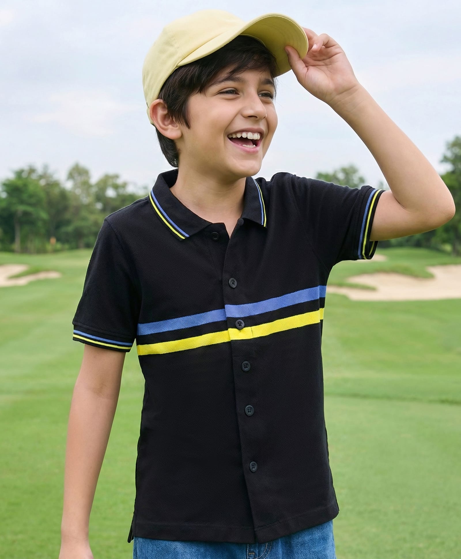 Pine Kids Knit Half Sleeves Shirt With Stripes - Black-picture-26