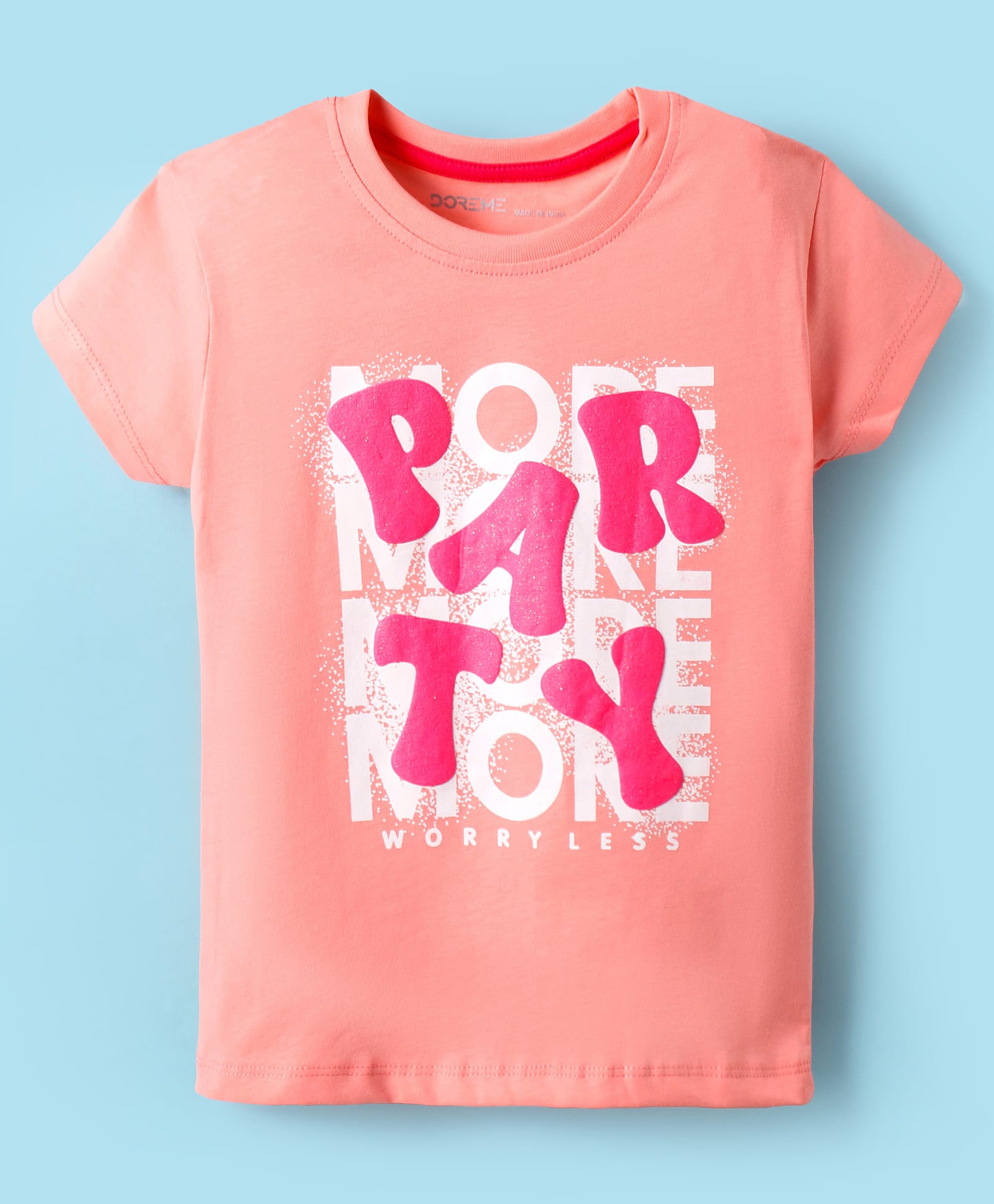 Doreme Sinker Knit Half Sleeves T-Shirt With Text Print - Coral-image-14