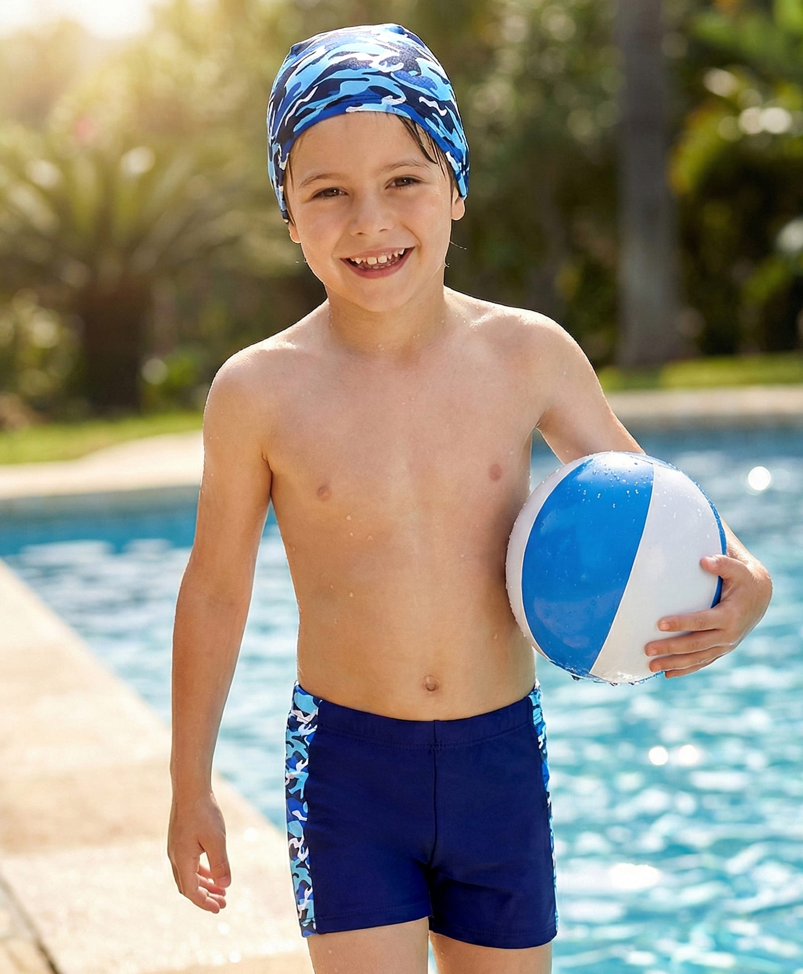 Pine Kids Mid Thigh Length Swimming Trunk with Cap Abstract Print - Navy Blue-image-17