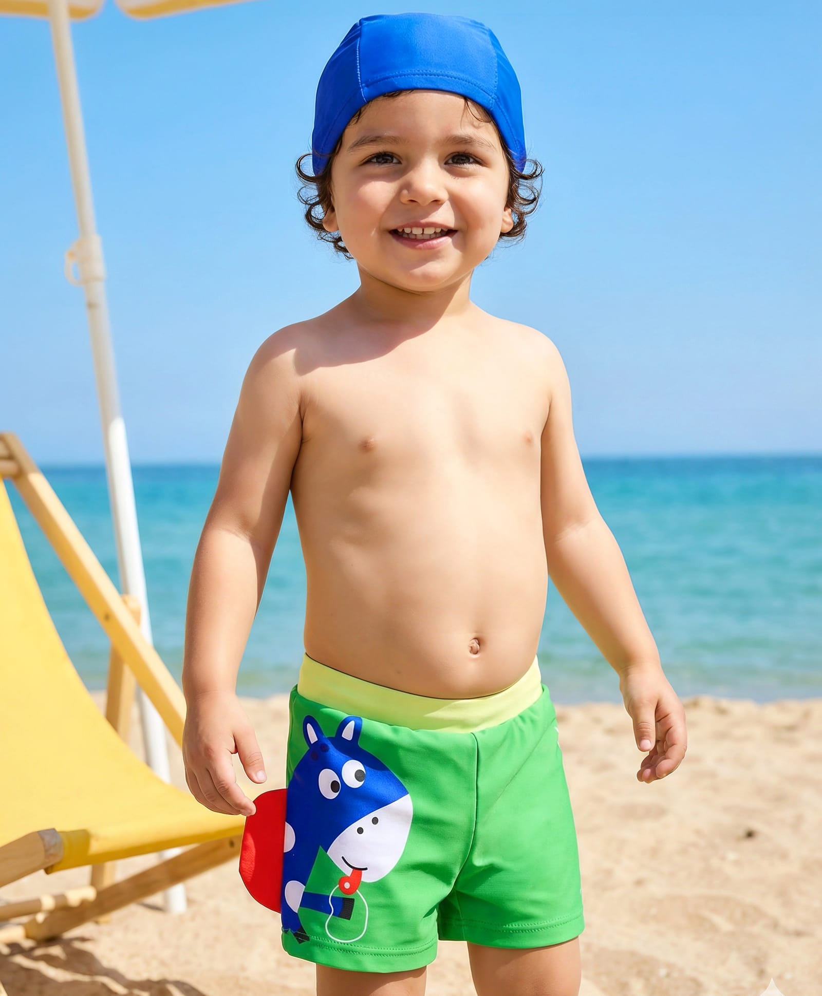 Babyhug Swimming Trunk & Cap with Horse Print - Green-picture-10
