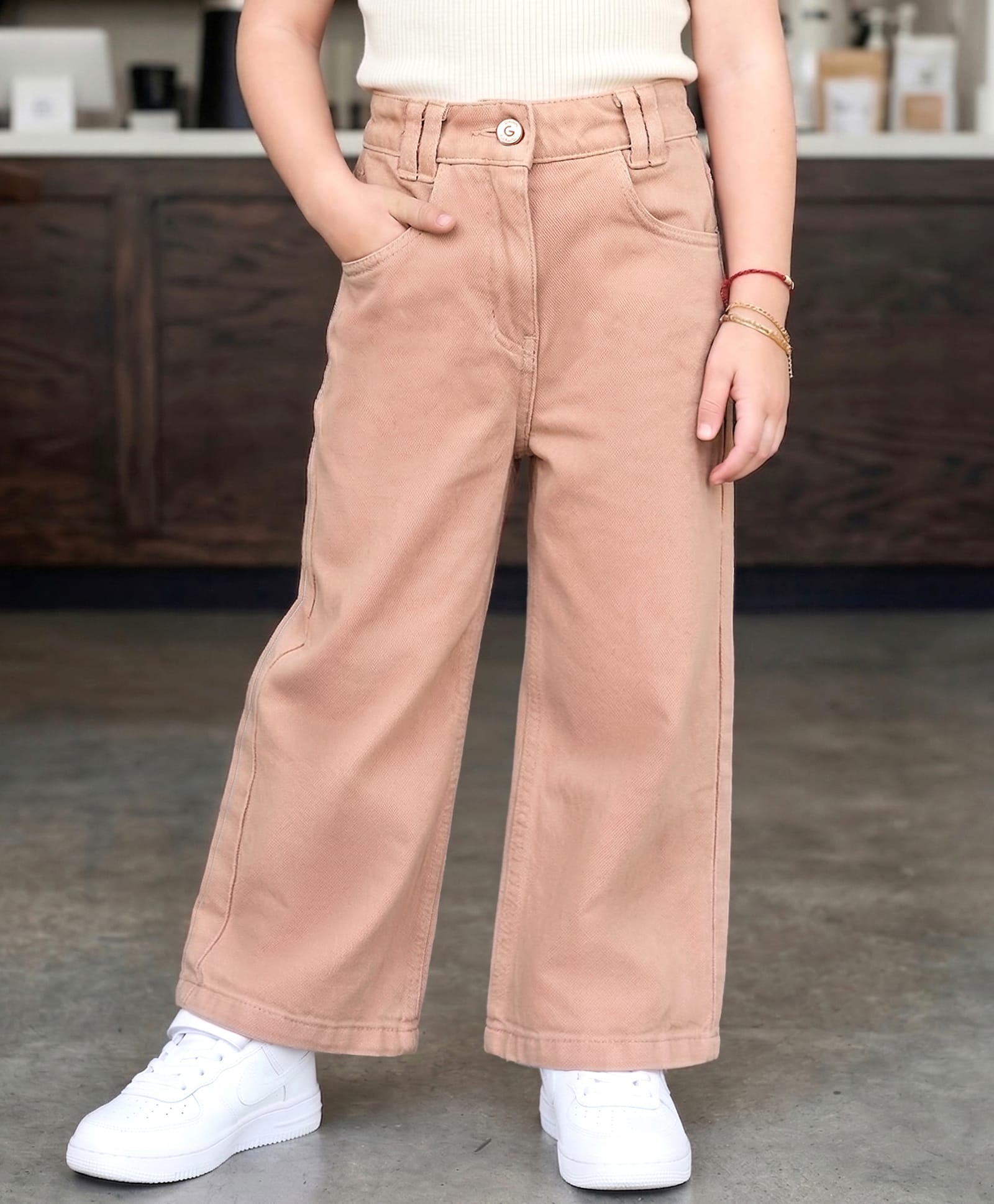Little Kangaroos Textile Woven Full Length Straight Fit Solid Jeans - Peach-picture-16