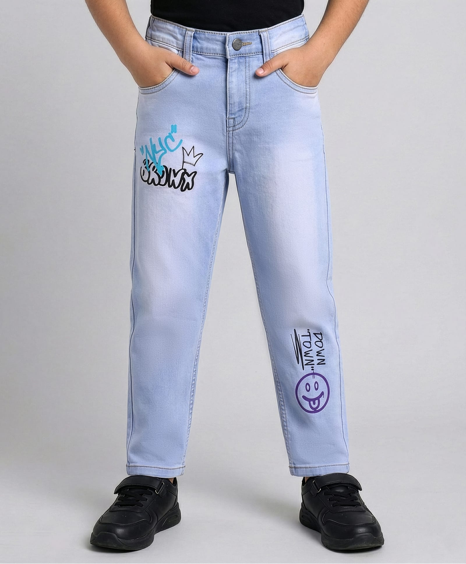 Primo Gino Woven Full Length Washed Jean With Graffiti Print - Light Blue-picture-25