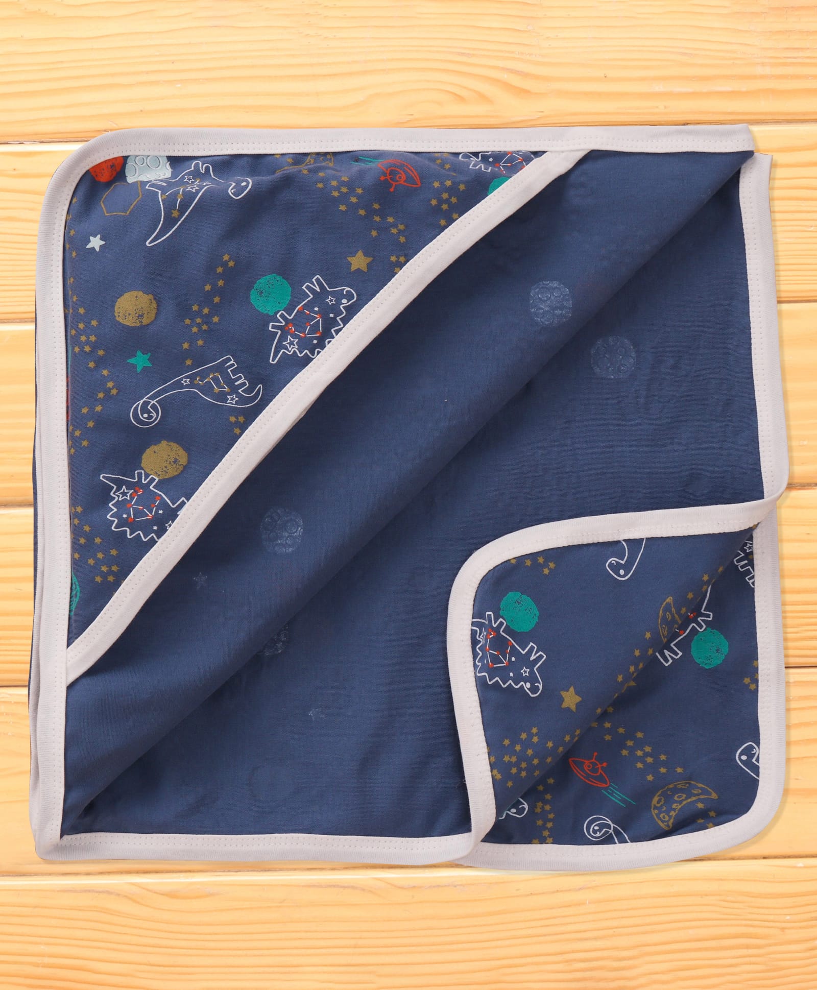 Ben Benny Interlock 100% Cotton Knit Dino Printed Wrapper with HoodL 78 x B 76 cm - Navy Blue-image-41