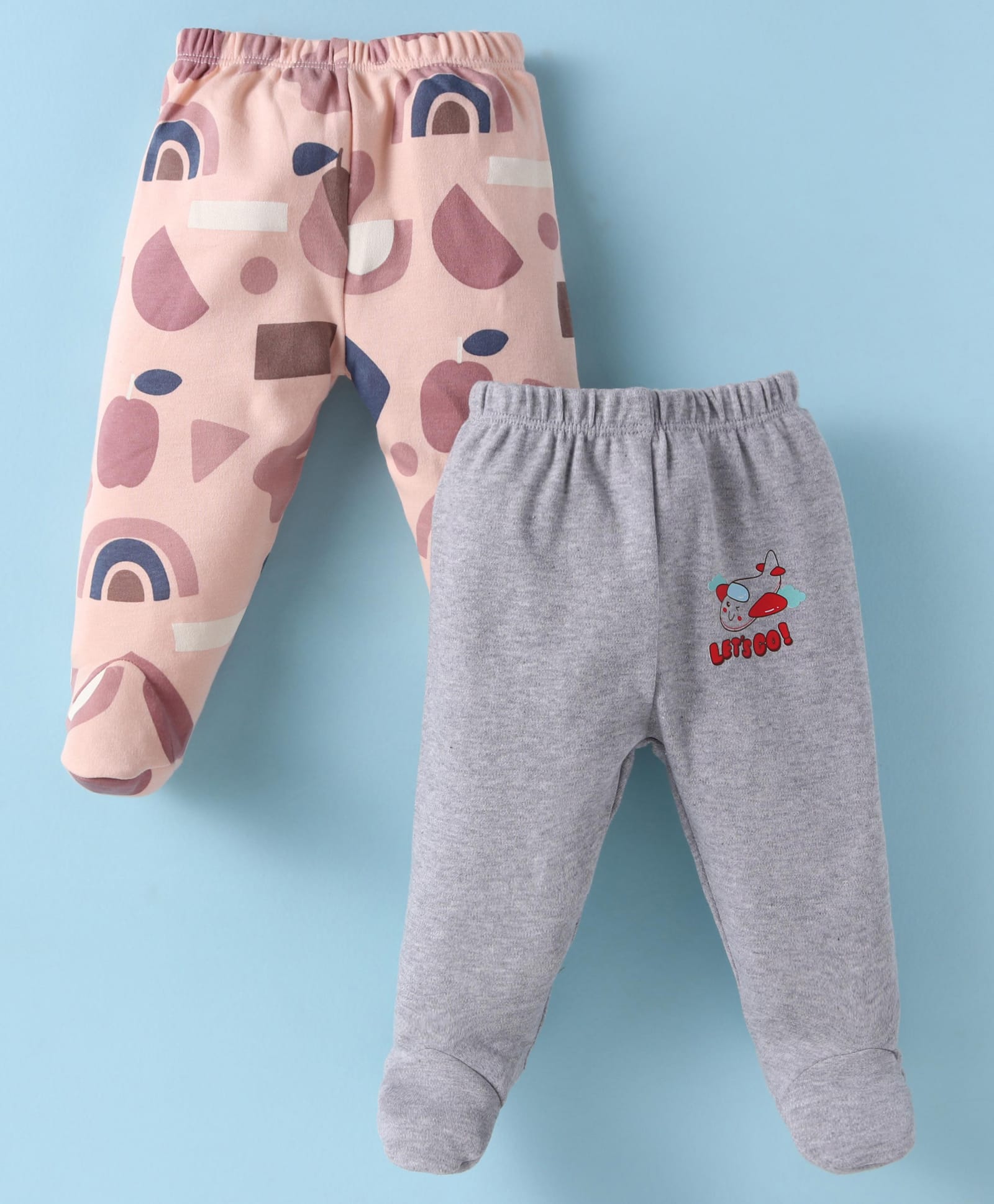 Ben Benny 100% Cotton Knitted Full Length Bootie Leggings with Helicopter Print Pack of 2 - Grey & Peach-image-24