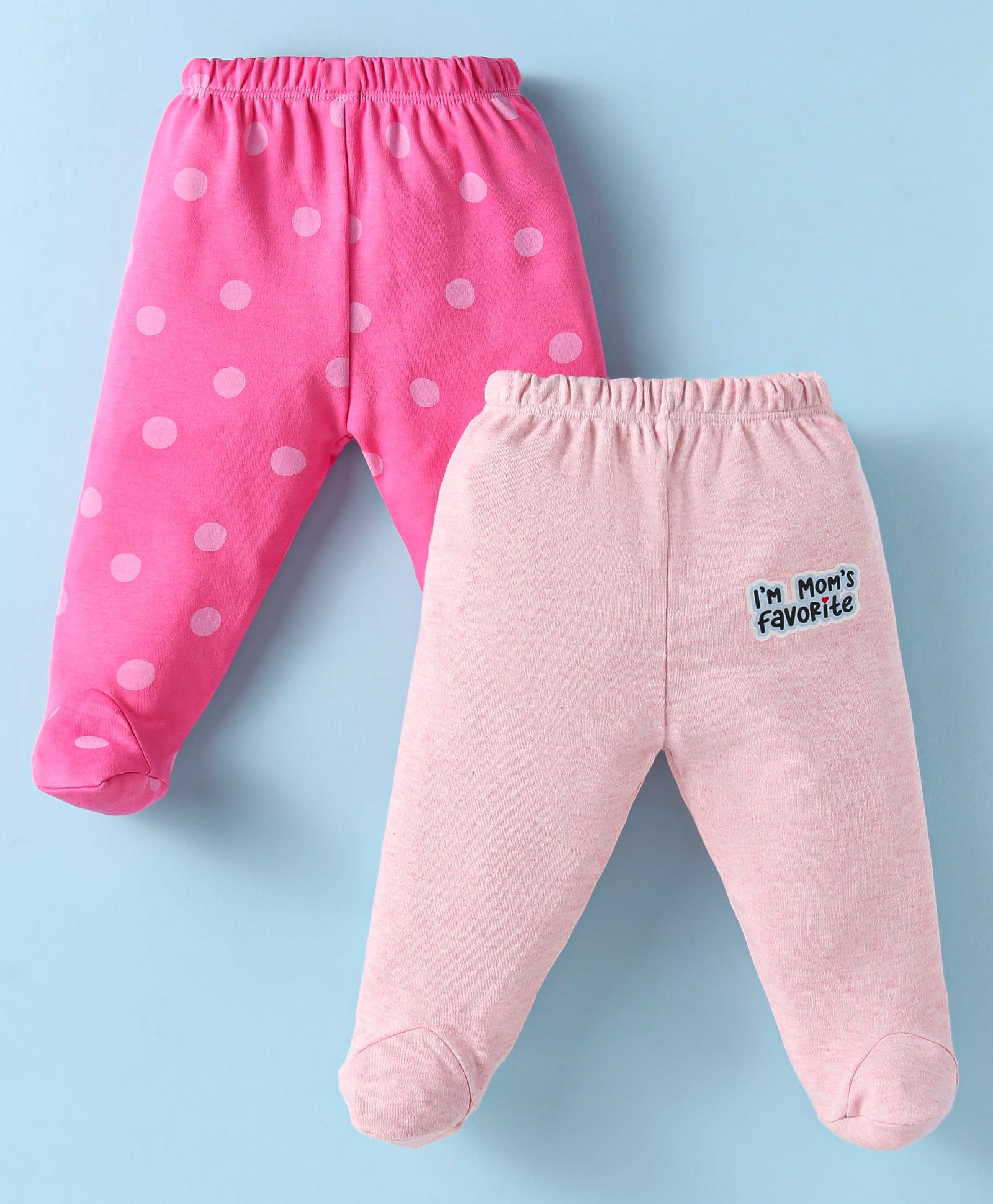 Ben Benny 100% Cotton Knit Full Length Footed Leggings with Polka Dots & Text Print Pack of 2 - Dark Pink & Baby Pink-image-37