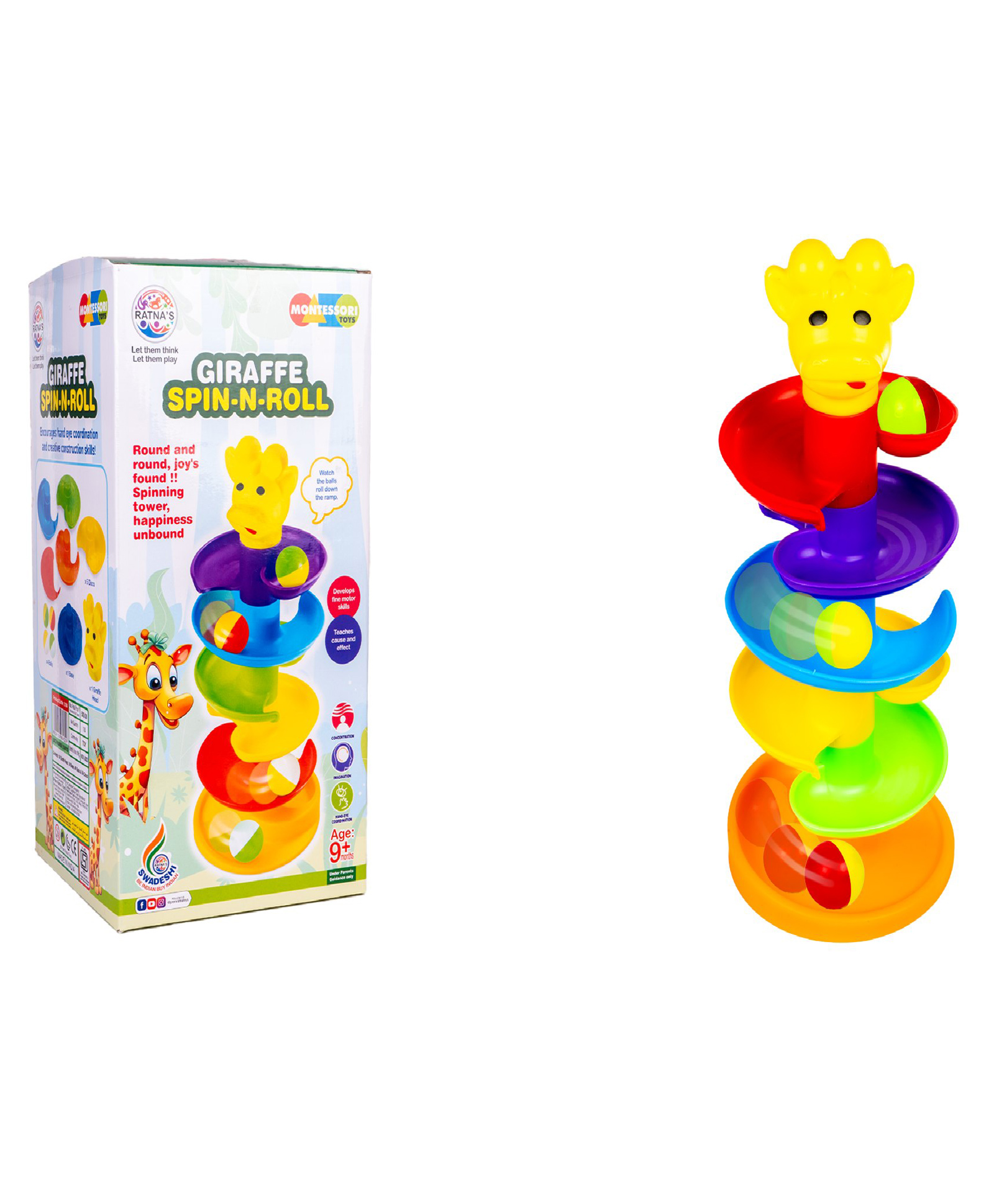 Ratnas Ball & Roll Swirling Giraffe Spin & Roll Toy - Yellow-image-38
