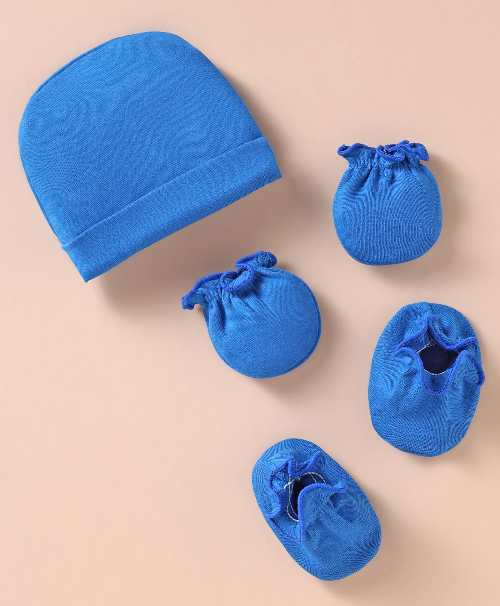 Ben Benny Interlock Knit Solid Colour Cap Mittens & Booties - Blue-picture-22