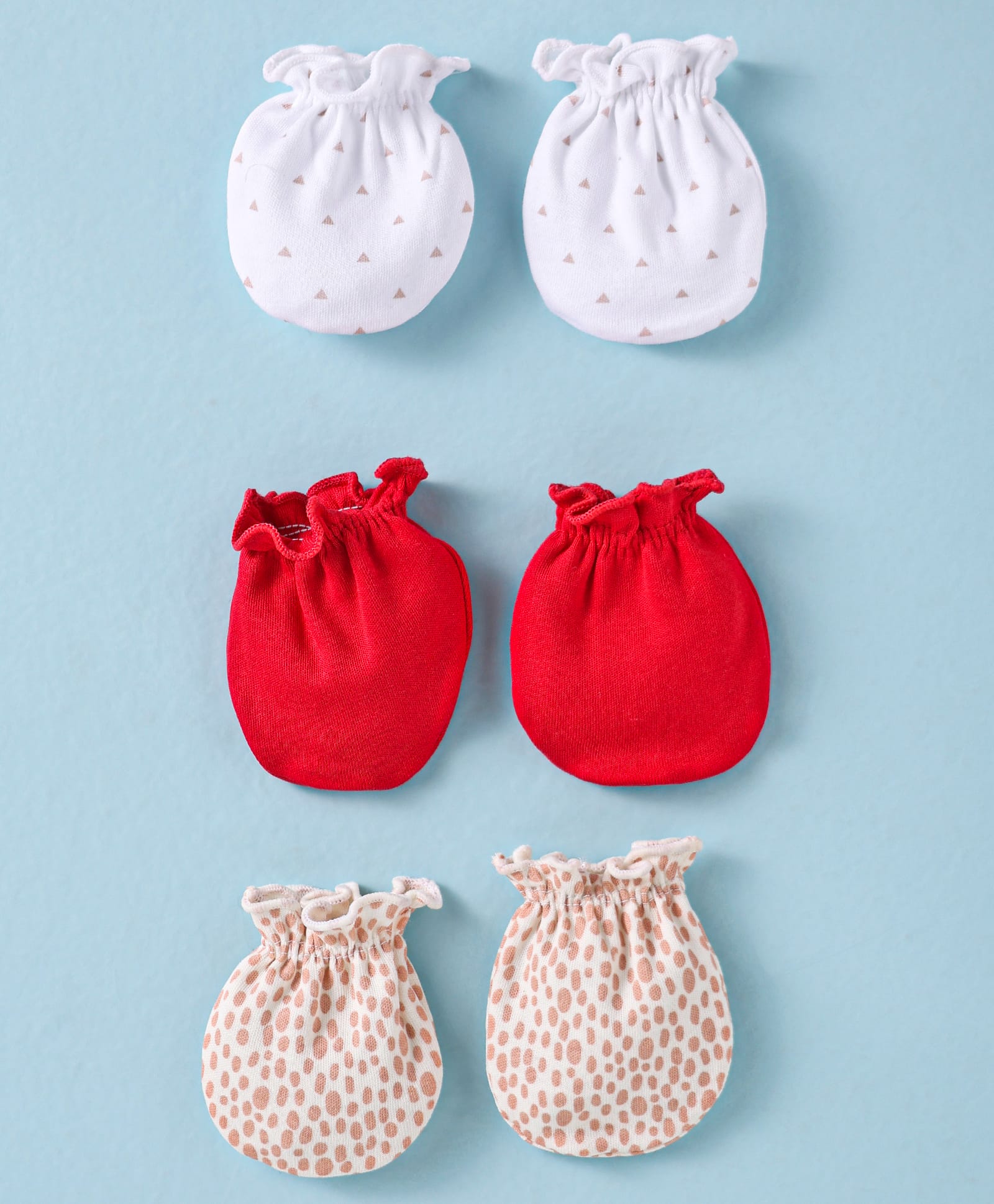 Ben Benny 100% Cotton Knit Mittens with Solid Polka Dots & Geometric Print Pack of 3 - Red & White-image-24