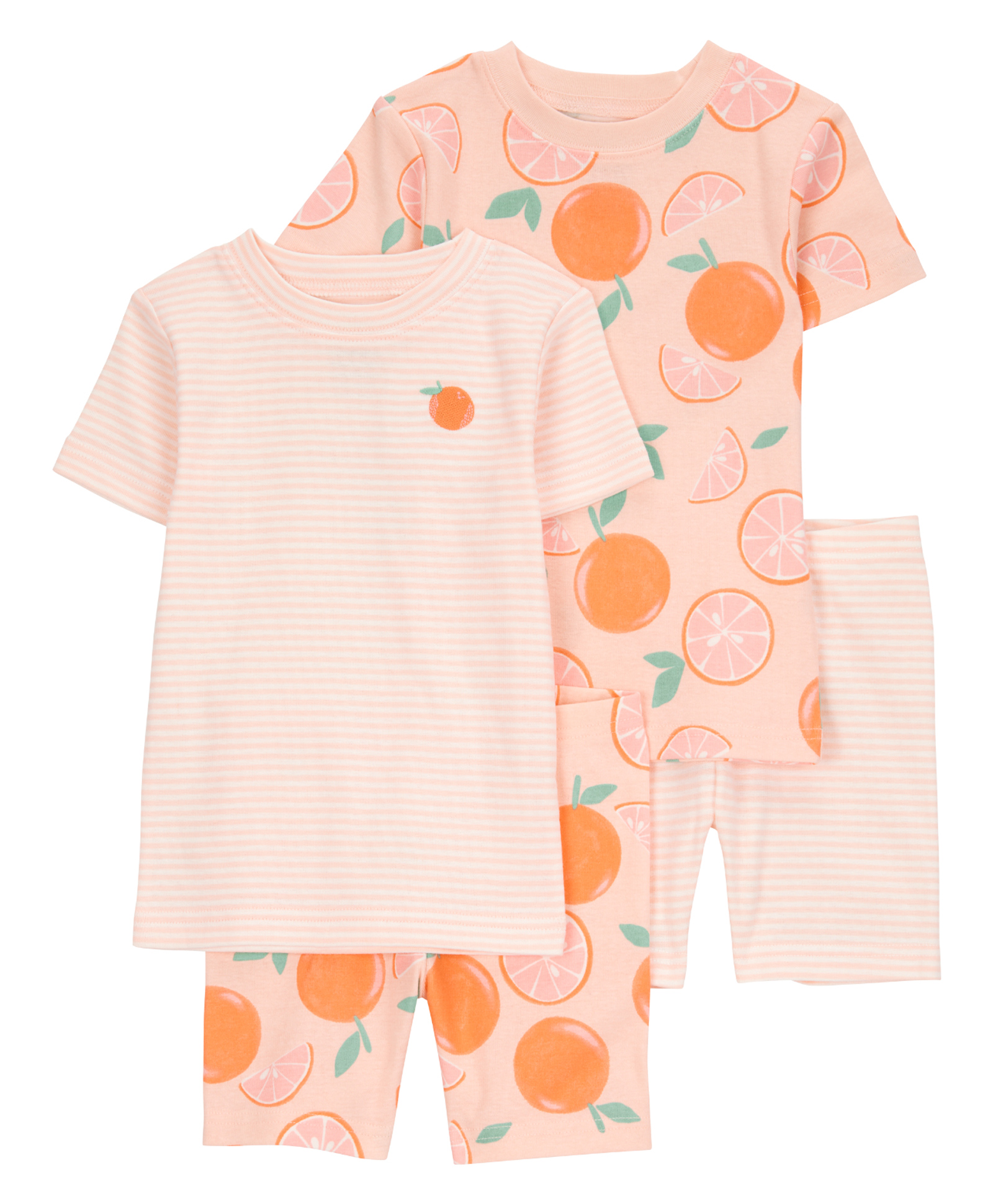 Carter's Knit Half Sleeves Shorts Night Suits With Orange Print Pack of 2 - Peach-image-12