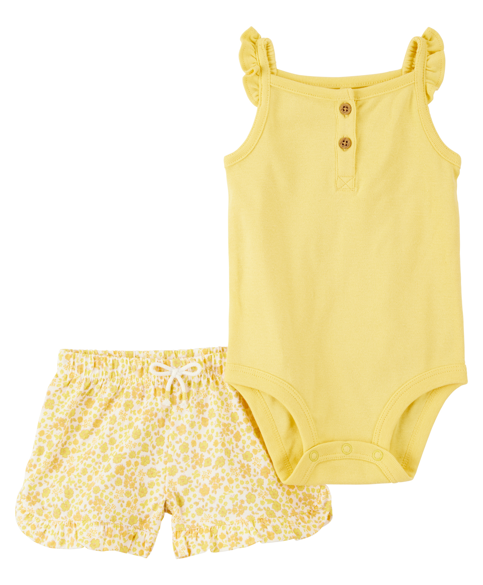 Carter's Cotton Knit Sleeveless Onesie & Shorts With Floral Print - Yellow-image-0