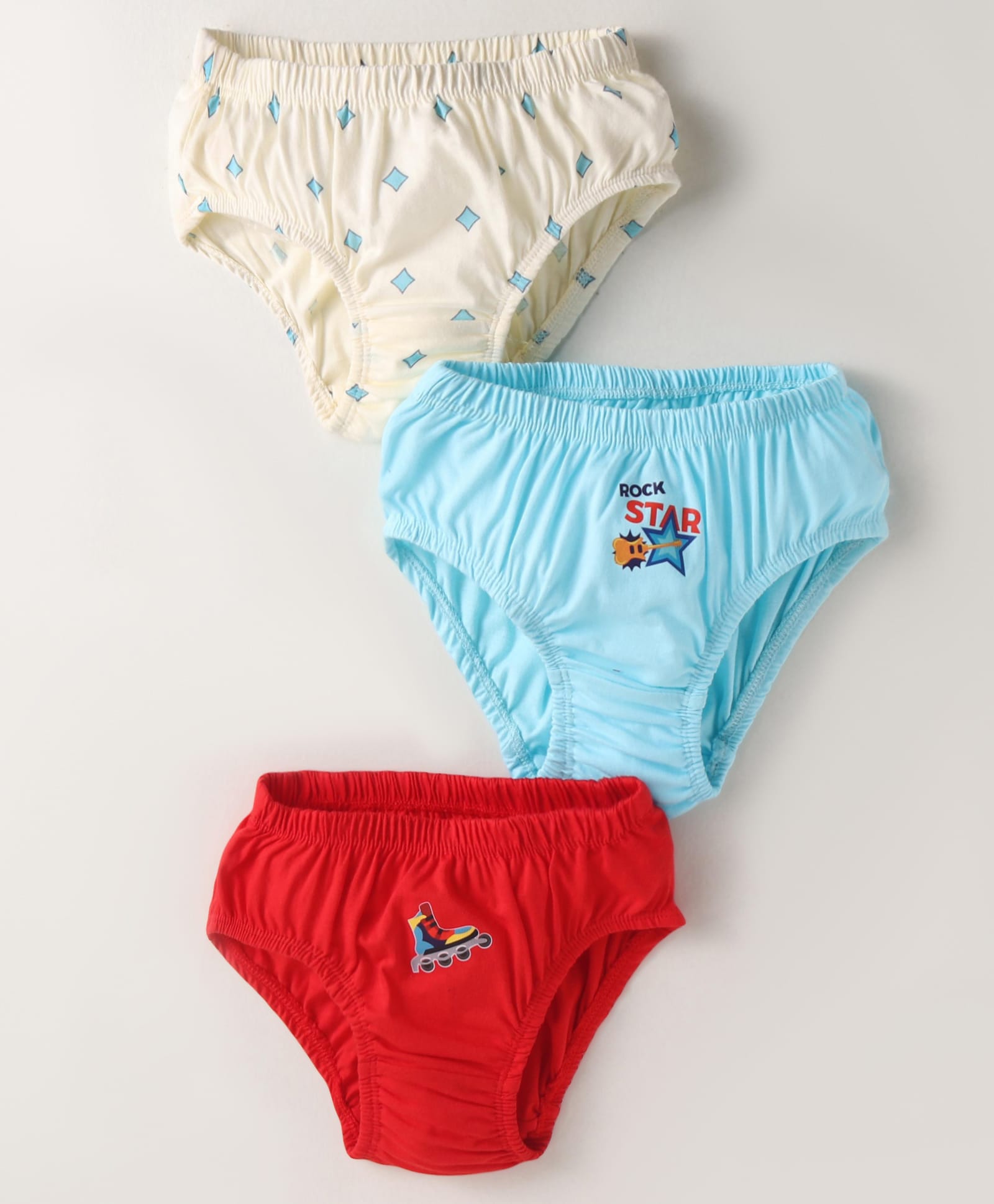 Tango Single Jersey Knit Printed Briefs with Pack of 3 - Light Blue Cream & Red-image-40