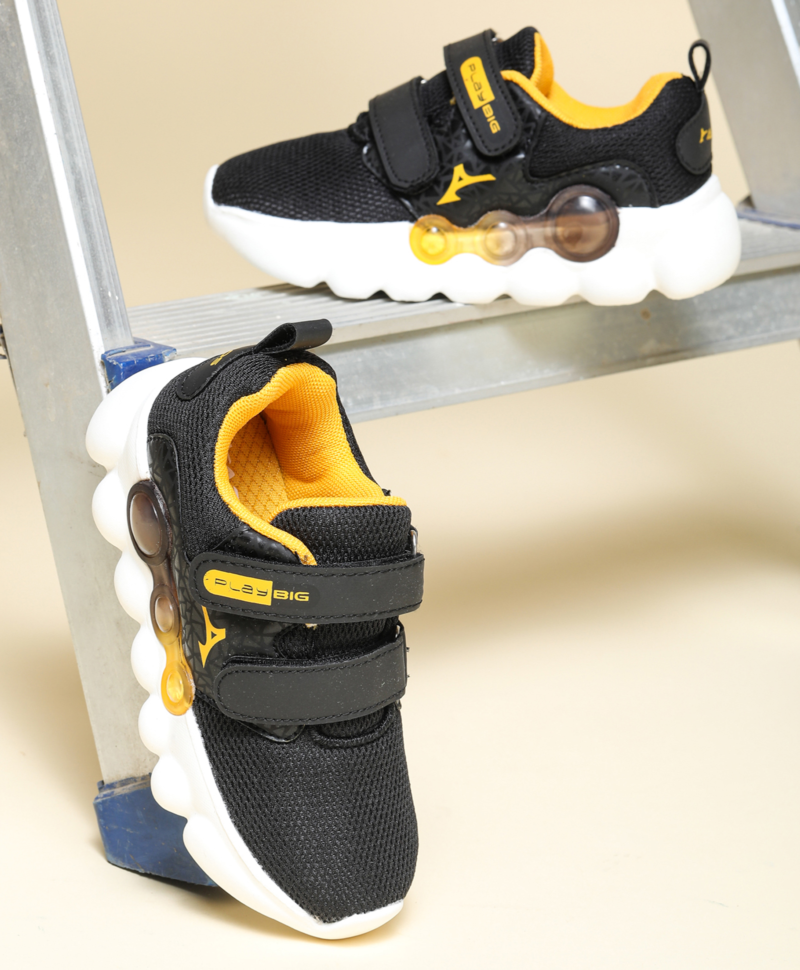 ABROS Play Big Text Designed Velcro Closure Shoes - Black & Mustard-image-21