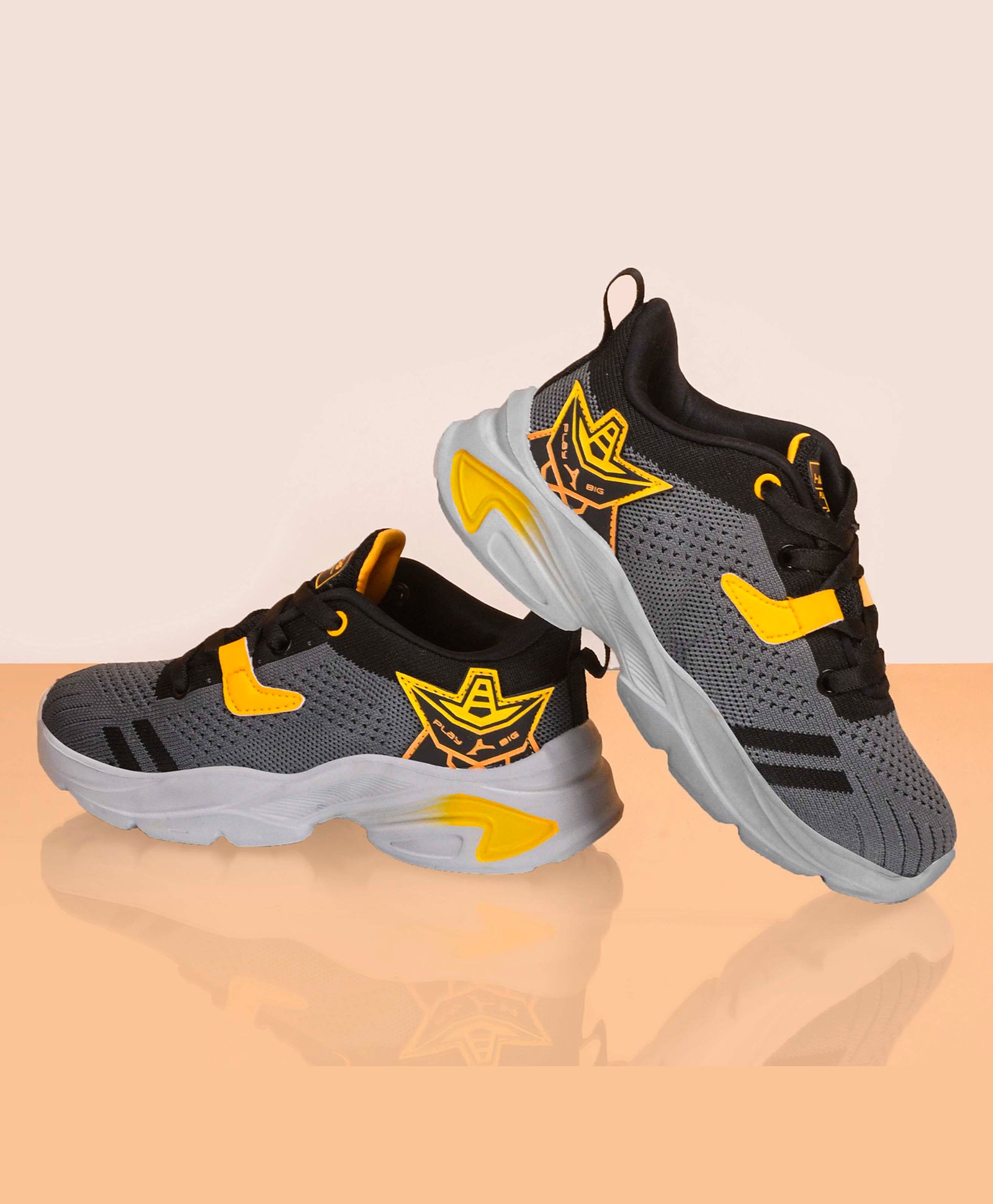 ABROS Airplanes Designed Lace Up Shoes - Dark Grey & Mustard-image-41