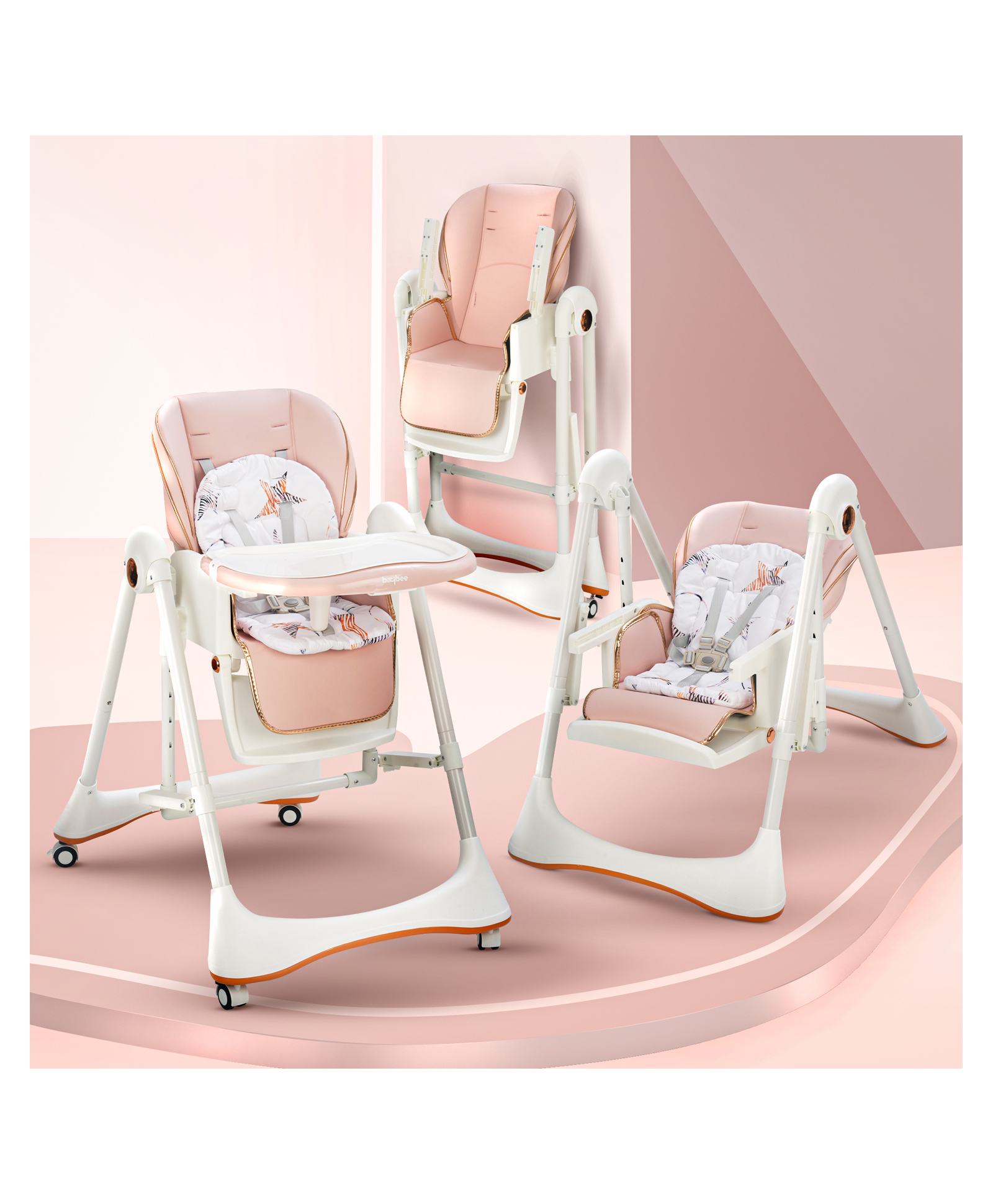 Baybee Nivio Convertible 3-in-1 Baby High Chair for Kids, Baby Swing Chair with 5 Height Adjustable, Footrest, Tray, 160° Recline, Safety Belt & Wheels | Baby Feeding Chairs (Pink)-picture-19