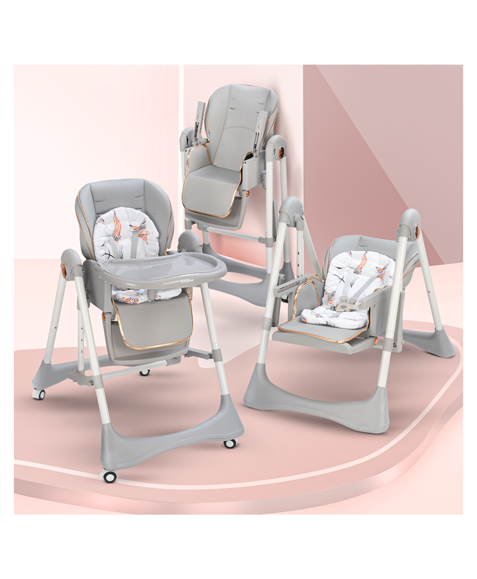 Baybee Nivio Convertible 3-in-1 Baby High Chair for Kids, Baby Swing Chair with 5 Height Adjustable, Footrest, Tray, 160° Recline, Safety Belt & Wheels | Baby Feeding Chairs (Grey)-picture-21