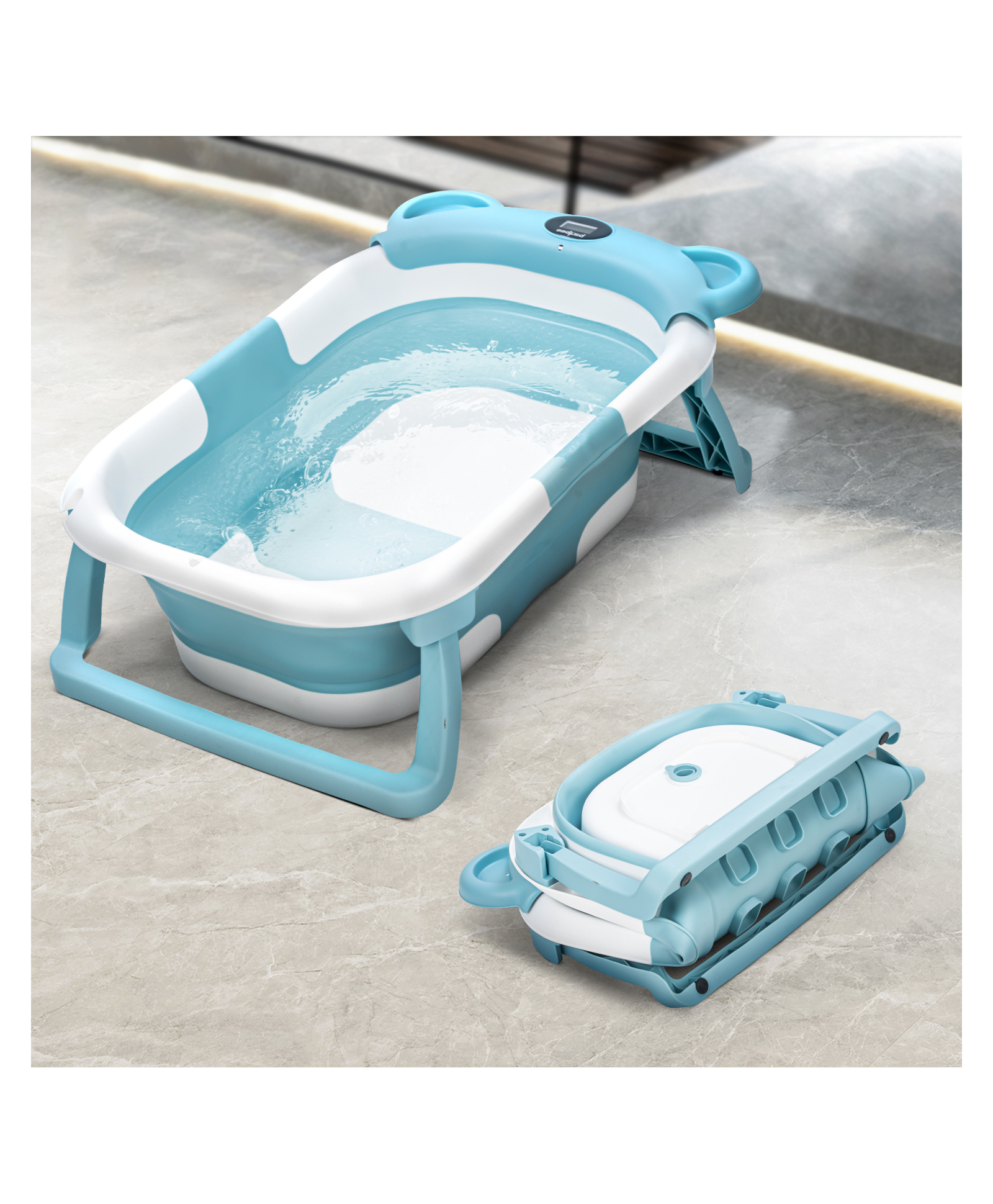 BAYBEE Euro Portable Baby Bath tub for Kids with Temperature Display & Foldable Baby Bathing Tub, Mini Swimming Pool Bather - Blue-picture-19