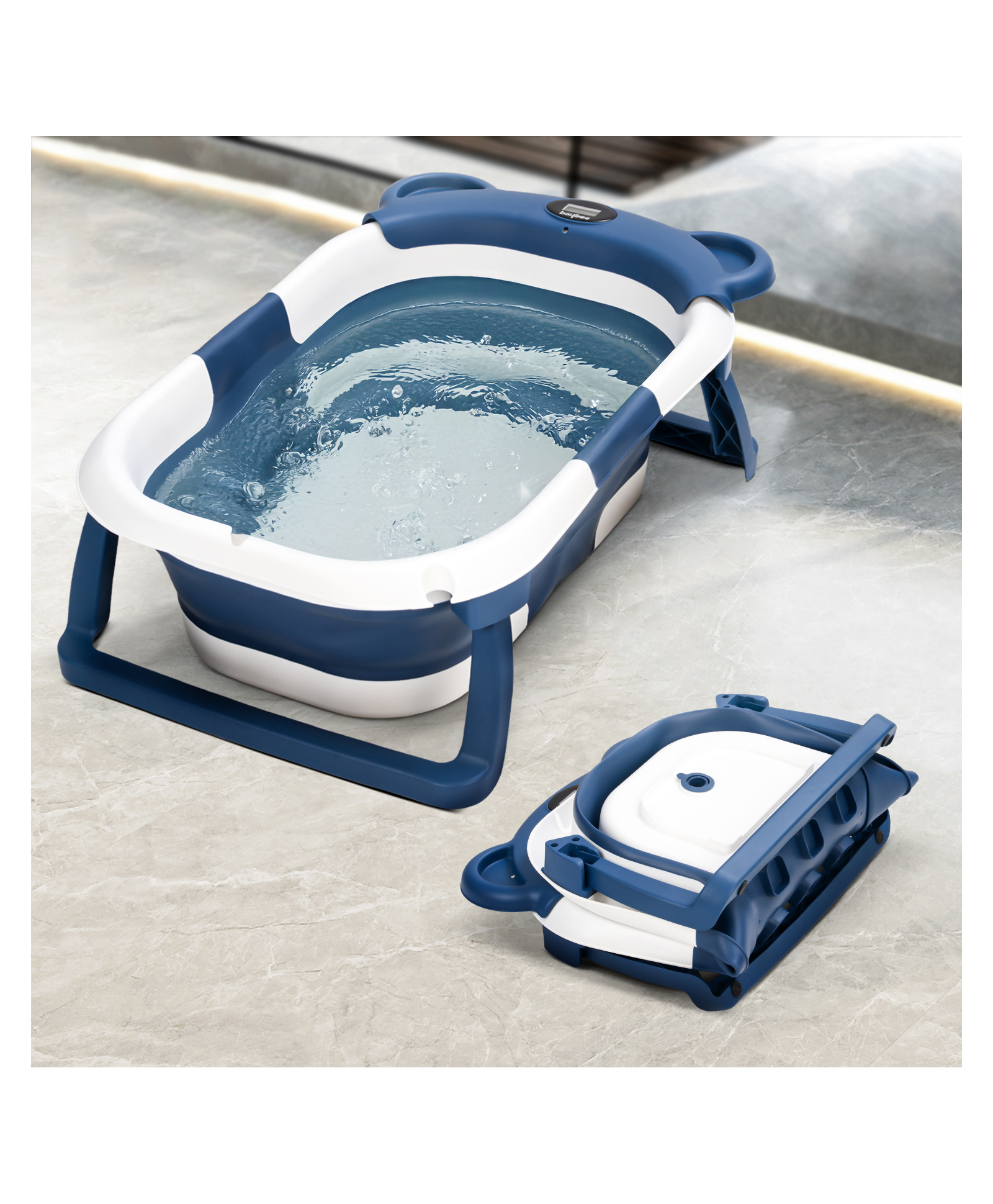 BAYBEE Euro Portable Baby Bath tub for Kids with Temperature Display & Foldable Baby Bathing Tub, Mini Swimming Pool Bather - Navy Blue-picture-10