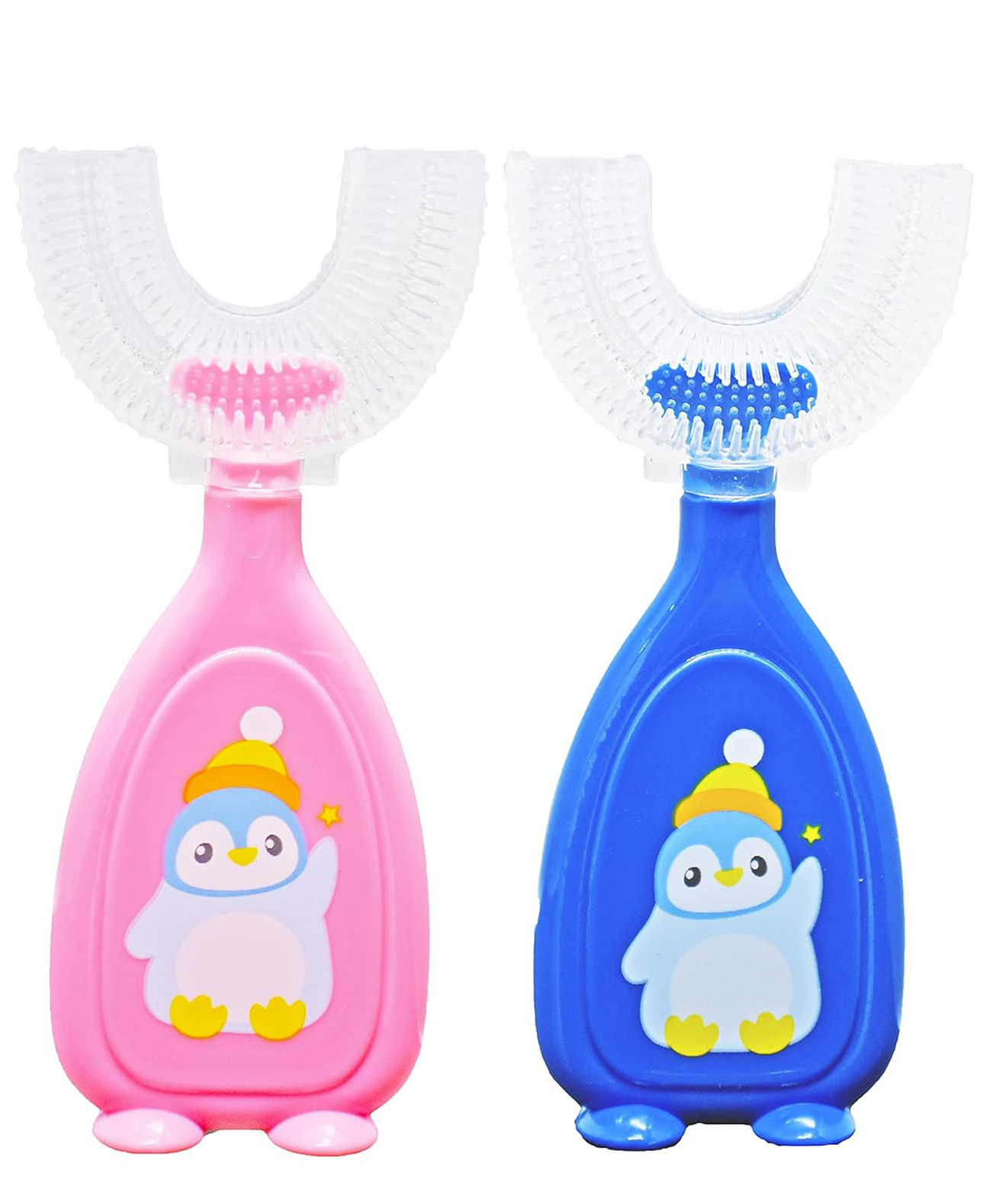 THE LITTLE LOOKERS 360° U-Shaped Toothbrush with Food Grade Silicone Head | Soft Bristles & Easy Grip Ideal for Babies & Kids (Pack of 1, Pink & Blue)-image-44