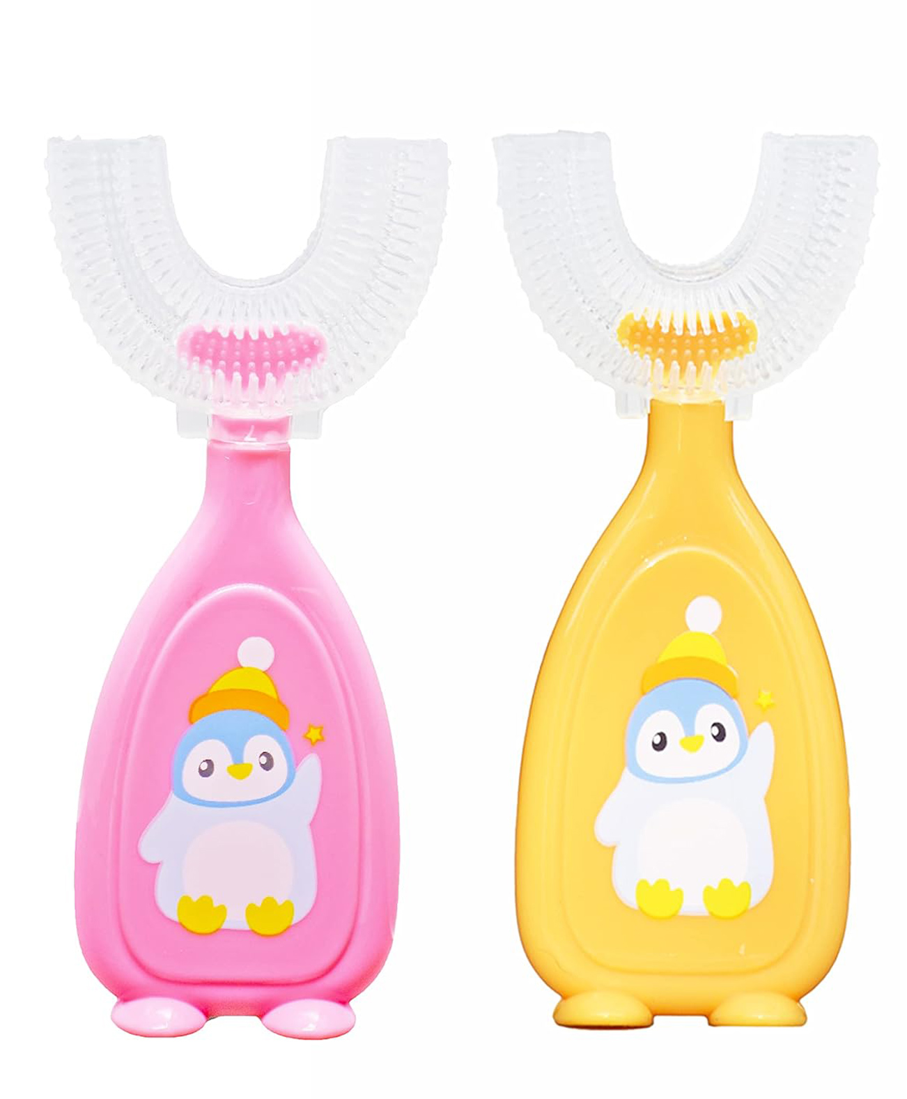 THE LITTLE LOOKERS 360° U-Shaped Toothbrush with Food Grade Silicone Head | Soft Bristles & Easy Grip Ideal for Babies & Kids (Pack of 1, Yellow & Pink)-image-47