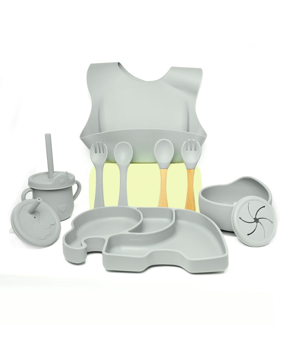 THE LITTLE LOOKERS Baby Feeding Set I 11 Piece Baby Dining Set I Baby Bowl and Spoon Set, Bib, Snack/Sipper Cup - Grey-picture-27
