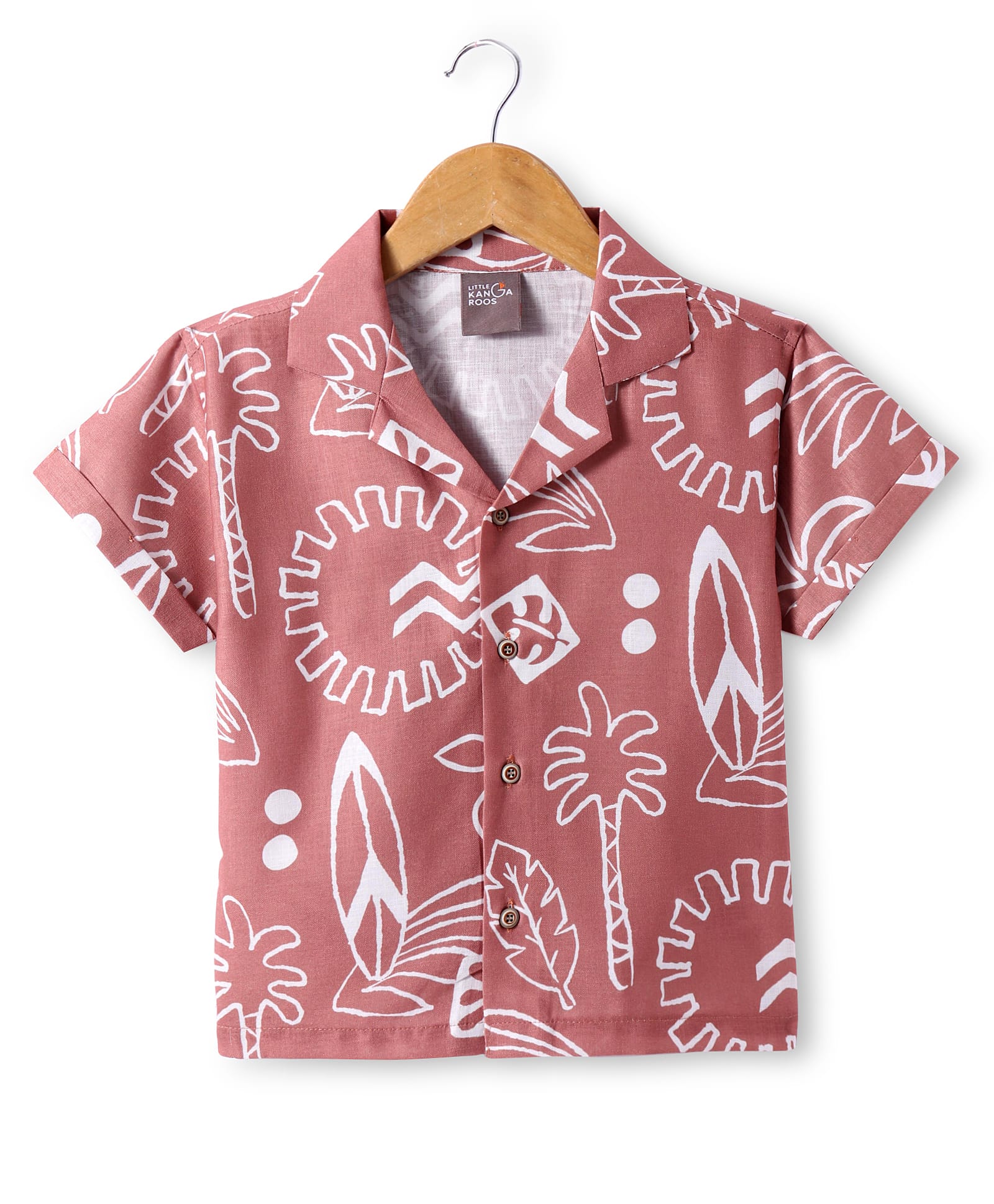 Little Kangaroos Cotton Woven Half Sleeves Shirt With Beach Theme Print - Pink-picture-12