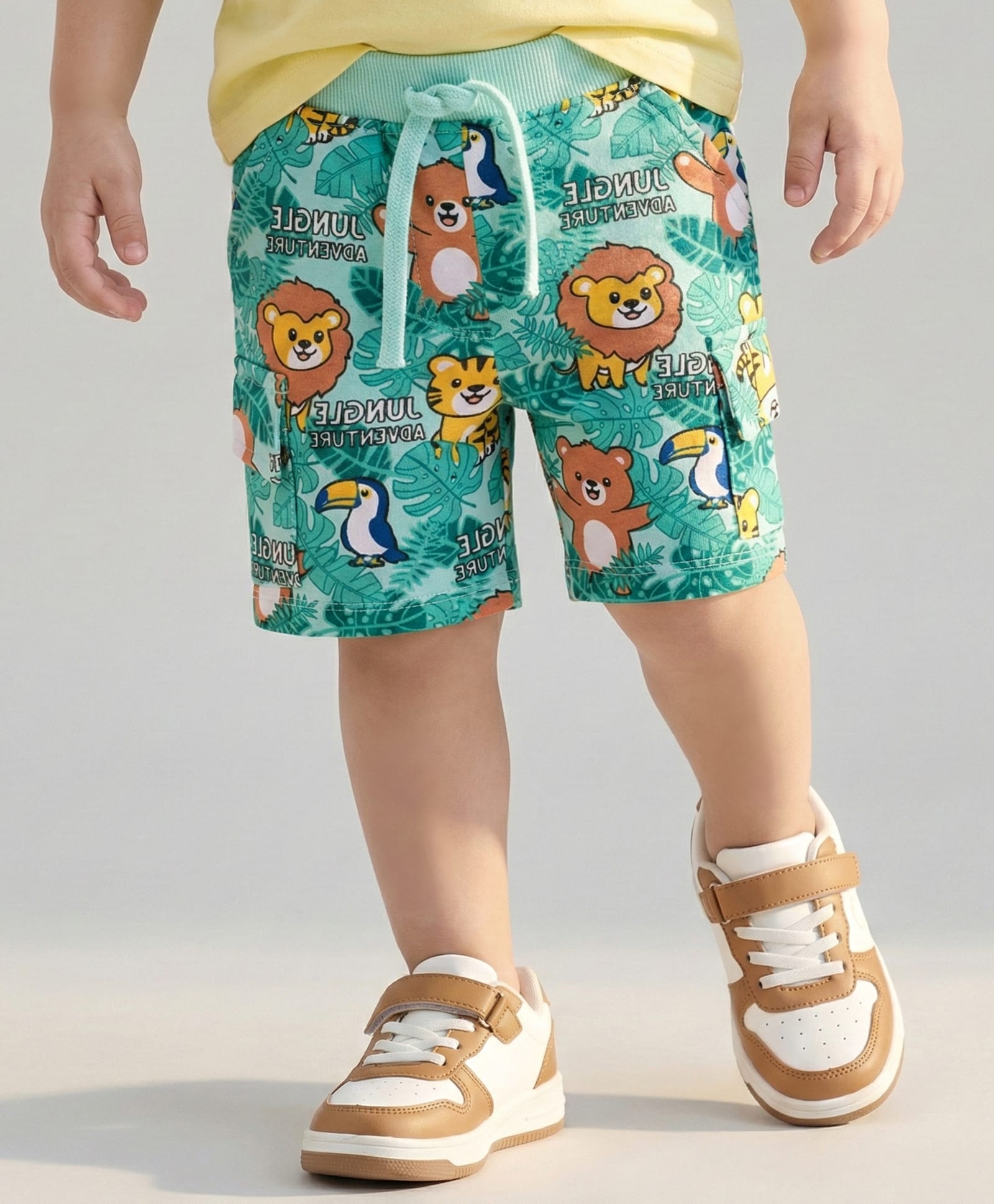 Babyhug Terry Knit Mid Thigh Shorts With Animal Print - Sea Green-image-49