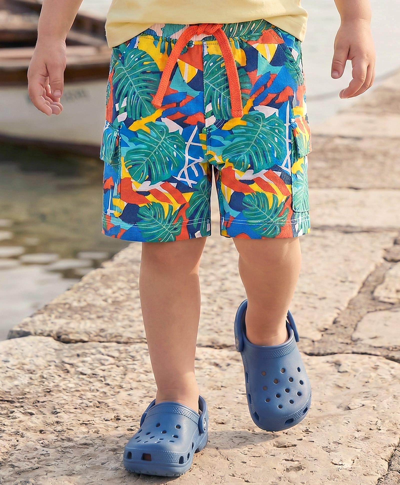 Babyhug Terry Knit Mid Thigh Shorts With Leaf Print - Sea Green-picture-23