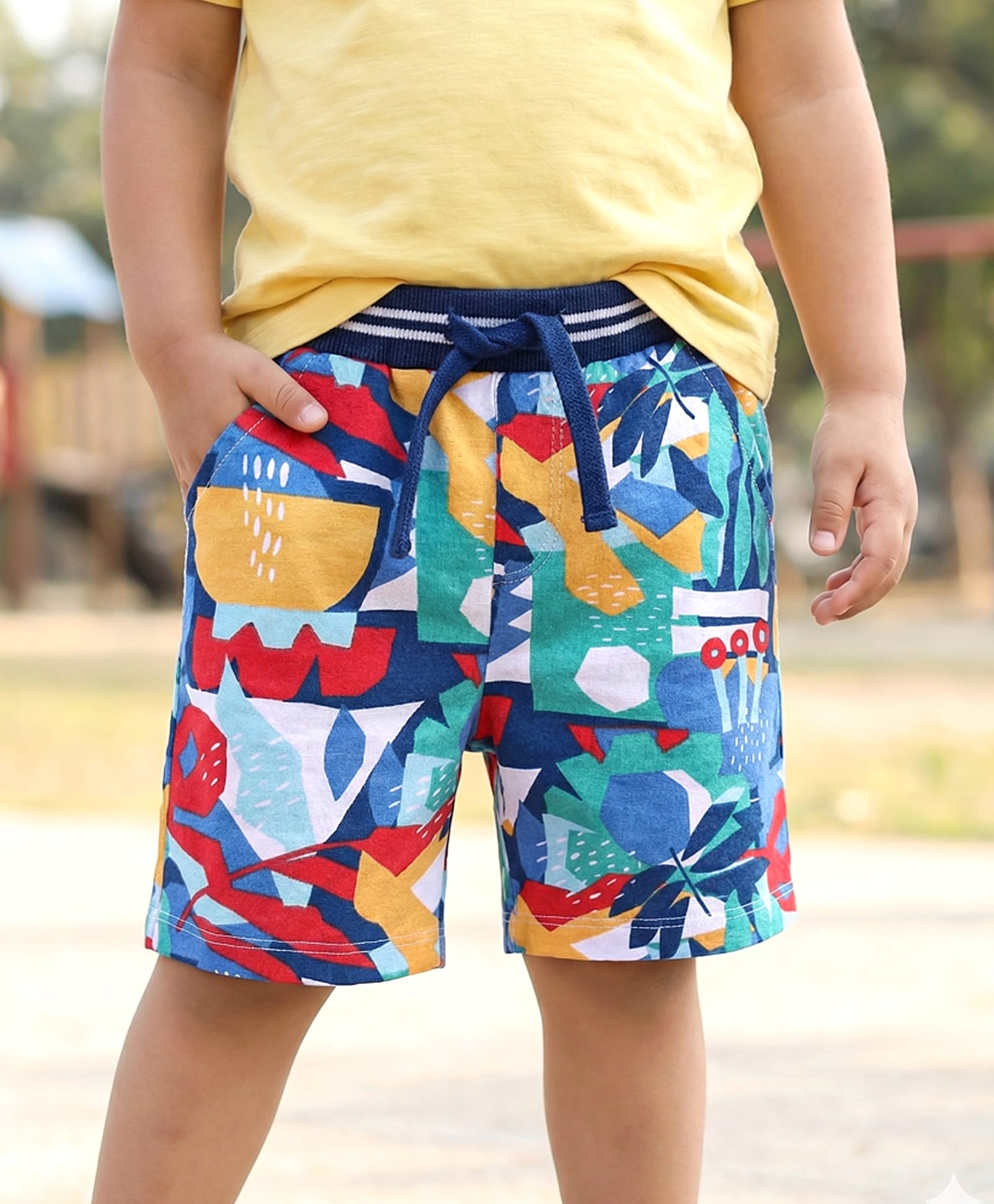 Babyhug Terry Knit Mid Thigh Shorts With Abstract Print - Navy Blue-picture-27