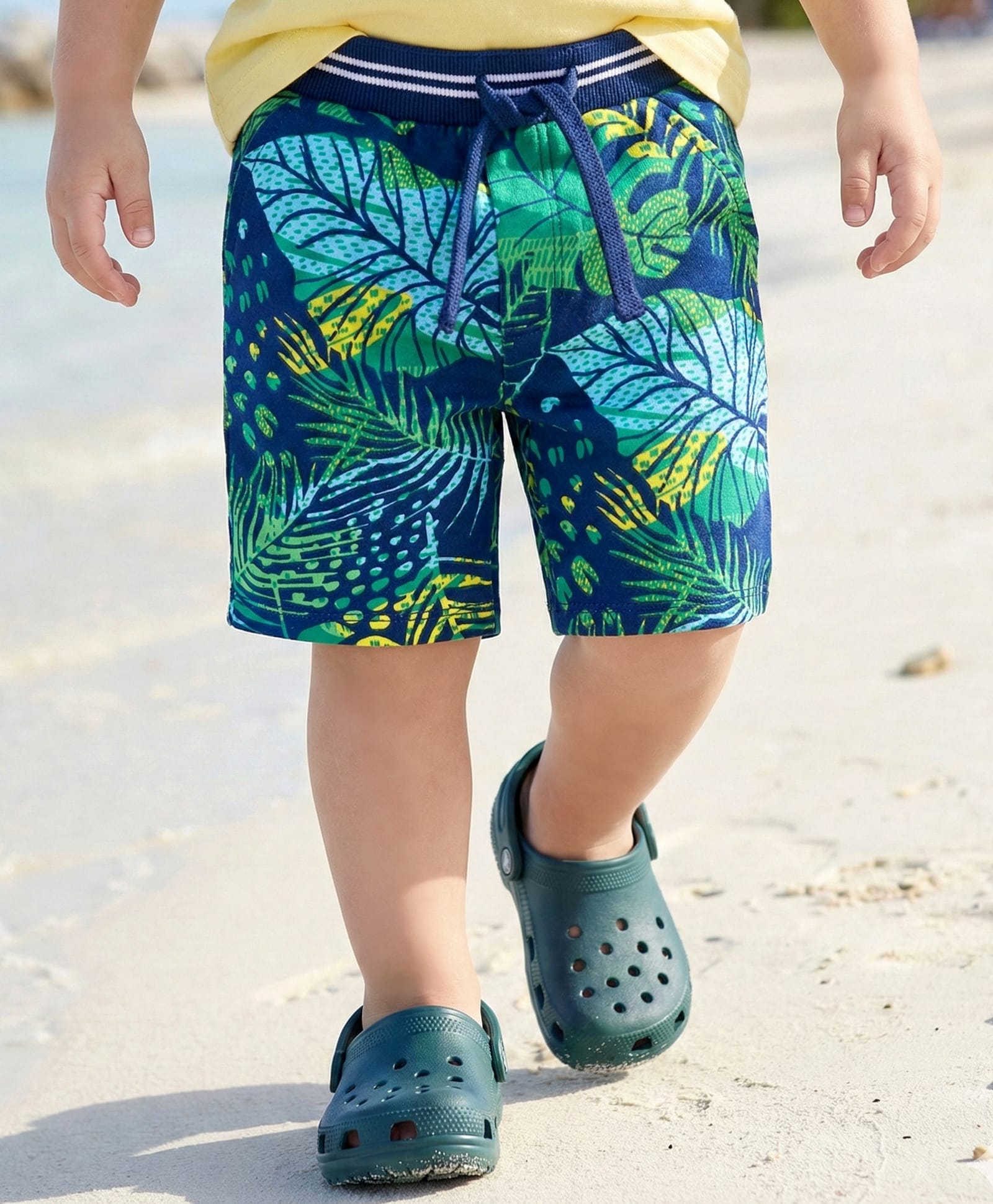 Babyhug Terry Knit Mid Thigh Shorts with Tropical Theme Print - Navy Blue-picture-27