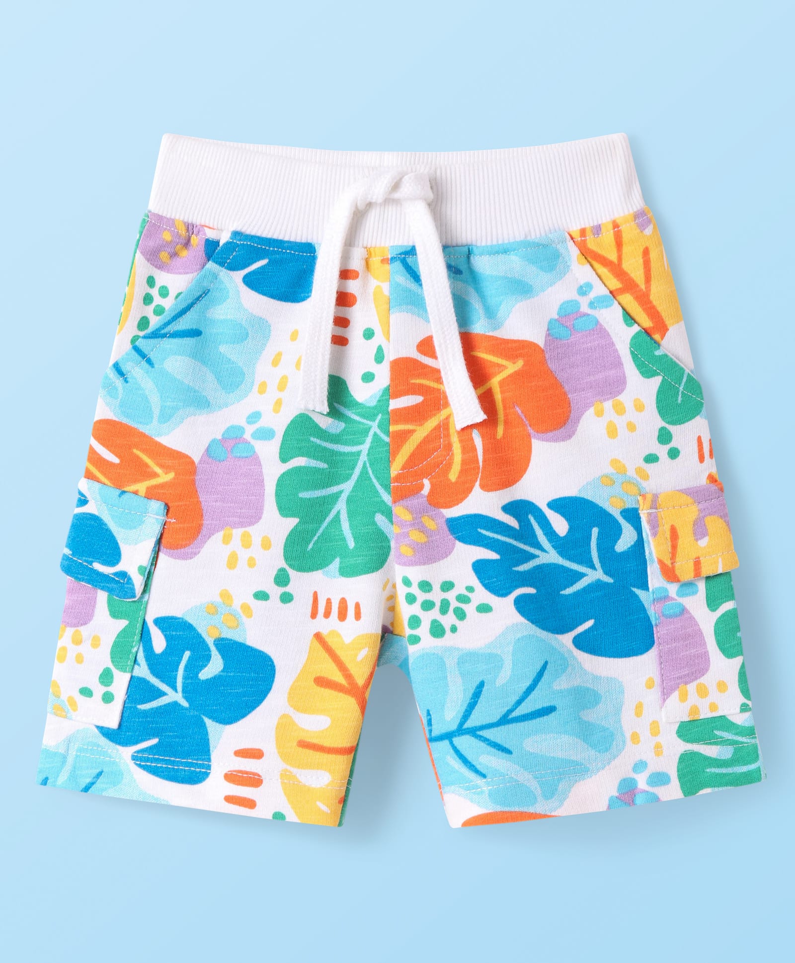 Babyhug Terry Knit Mid Thigh Shorts With Leaf Print - White-picture-16