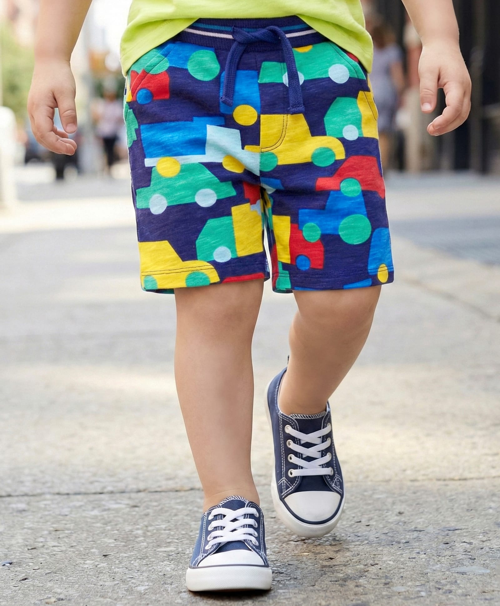 Babyhug Terry Knit Mid Thigh Shorts With Car Print - Navy Blue-image-34