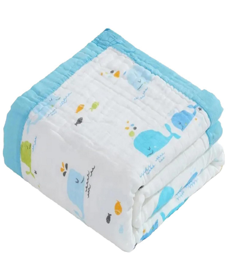 Baby Muslin Organic Cotton Super Soft Absorbent Muslin 6 Layer Blanket - BLUE DOLPHIN-image-24