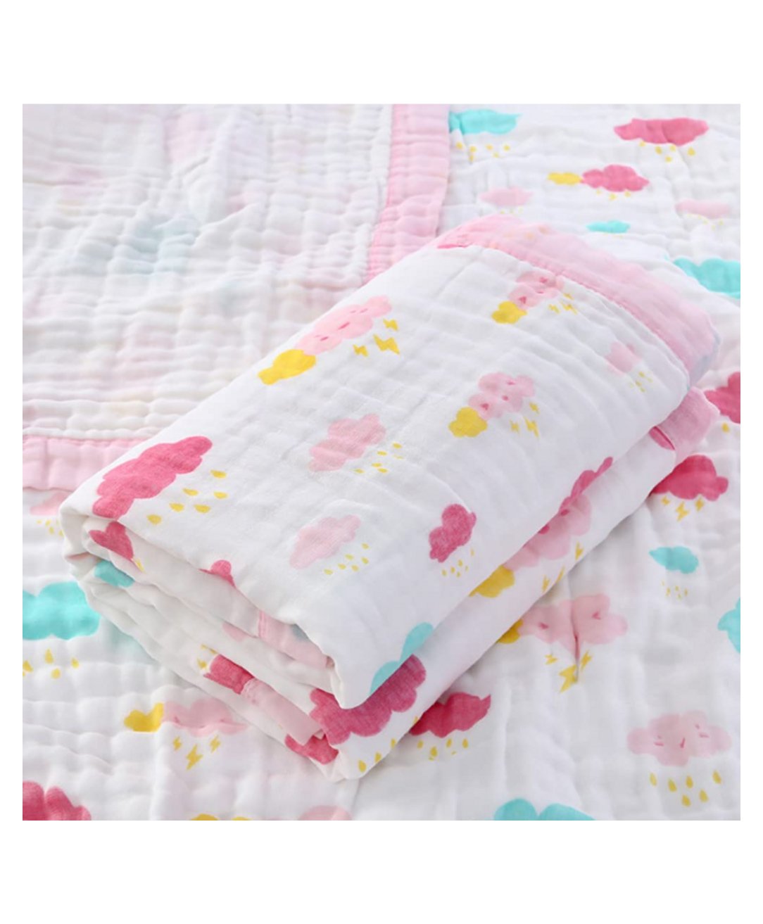 Baby Muslin Organic Cotton Super Soft Absorbent Muslin 6 Layer Blanket - PINK CLOUDS-image-39