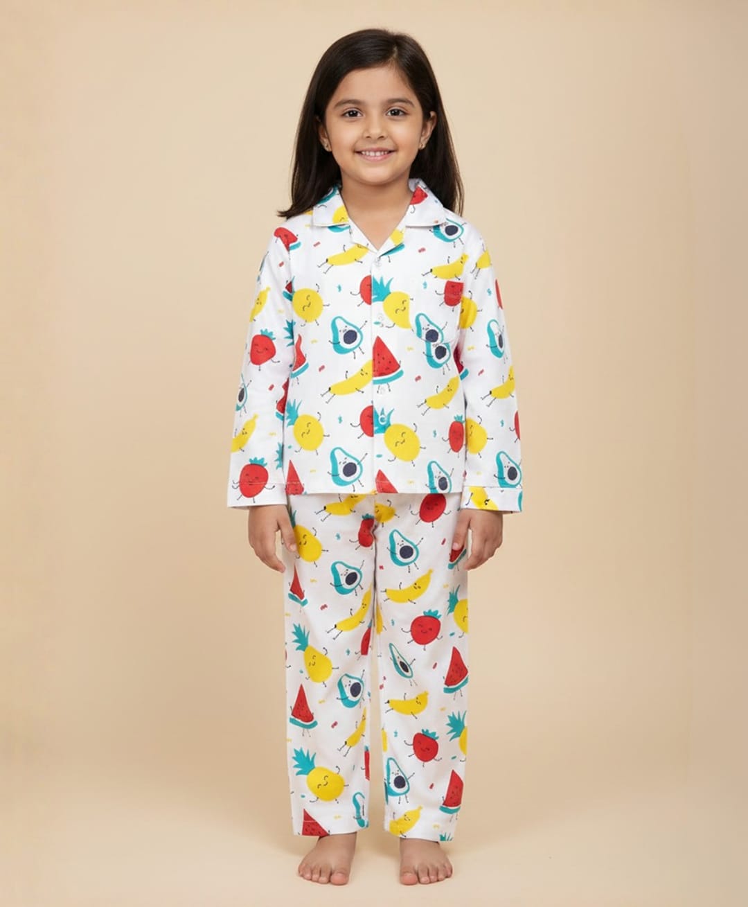 The Mom Store Cotton Knit Full Sleeves Fruits Printed Coordinating Night Suit Set - White & Red-picture-33