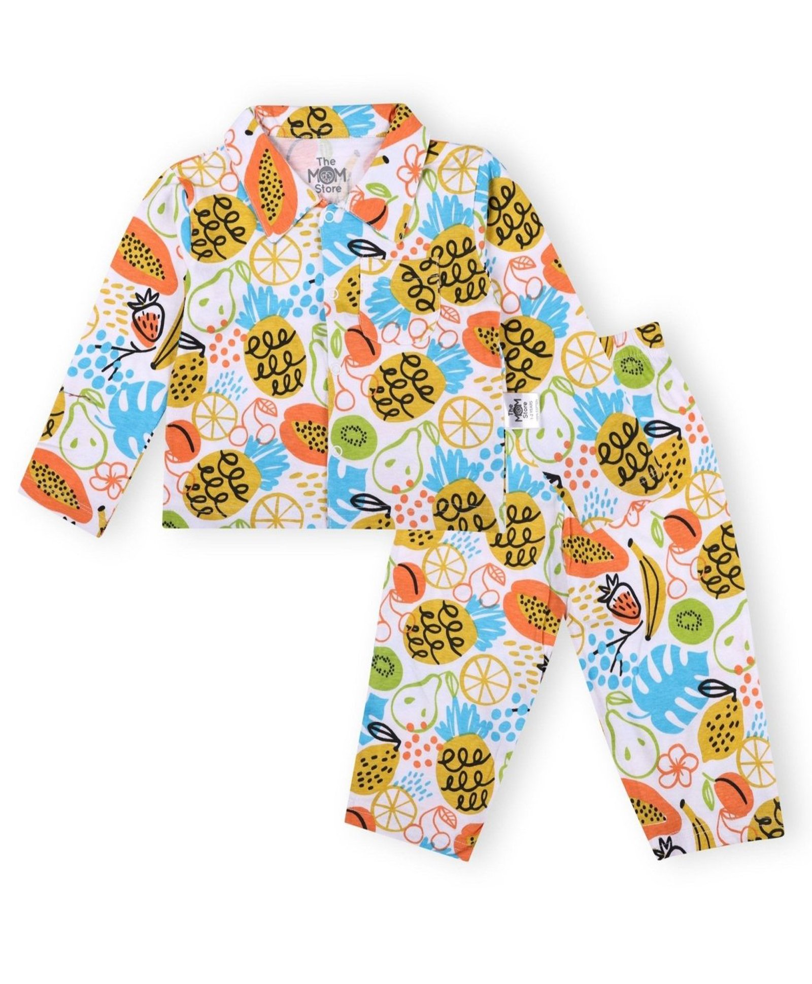 The Mom Store Cotton Knit Full Sleeves Fruits Printed Coordinating Night Suit Set - Multi Colour-image-37