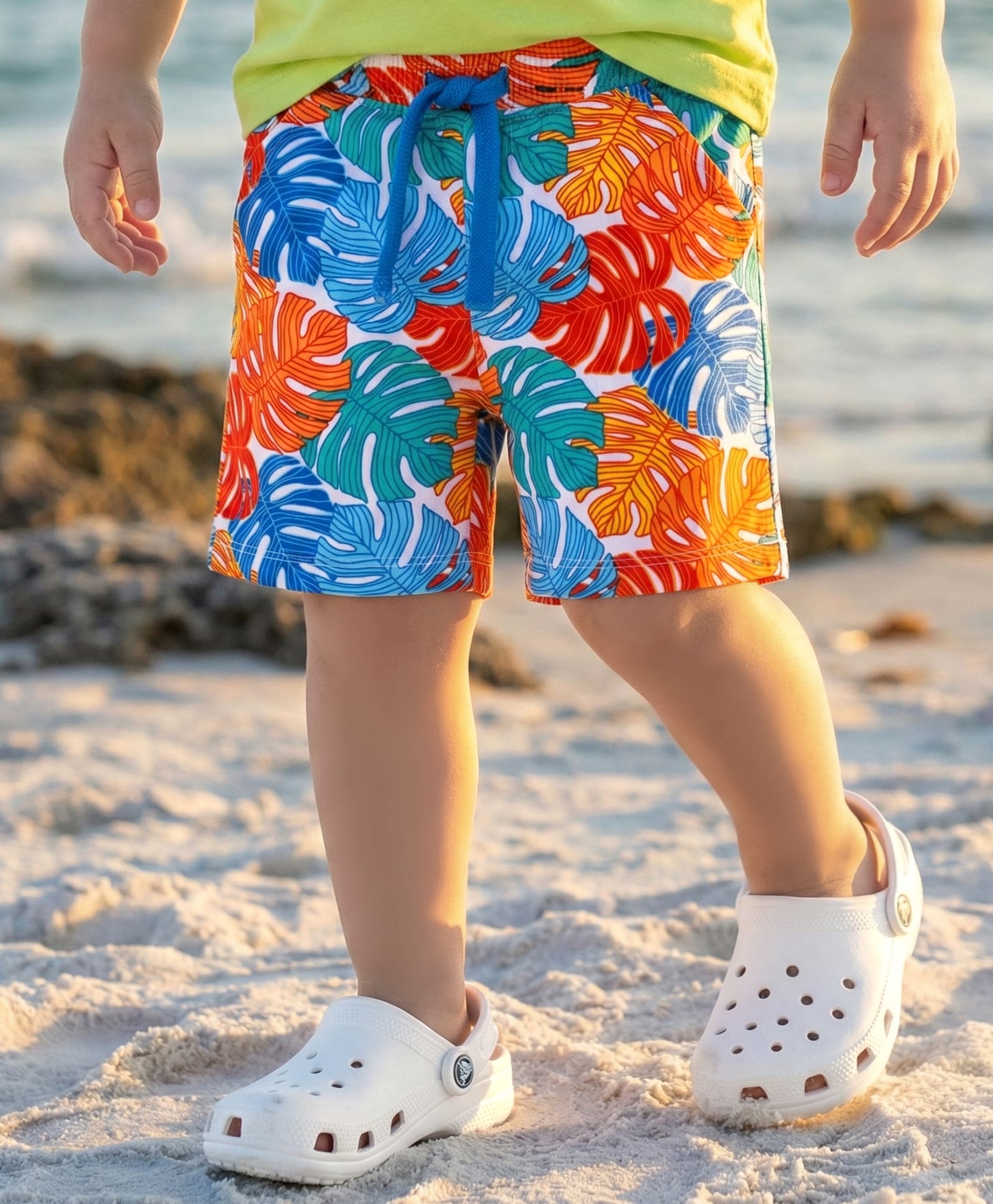 Babyhug Terry Knit Mid Thigh Shorts With Leaf Print - White-picture-24