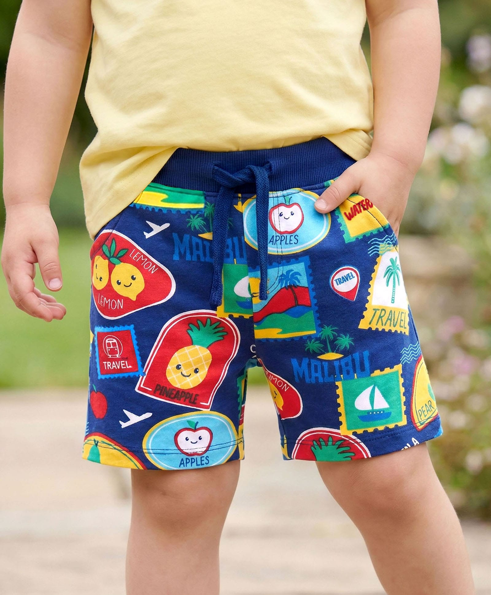 Babyhug Terry Knit Mid Thigh Shorts with Beach Theme Print - Navy Blue-picture-15