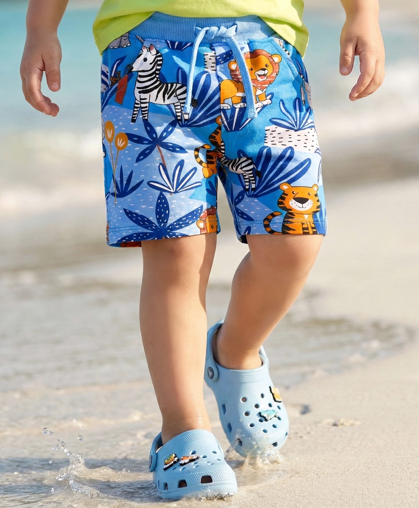 Babyhug Terry Knit Mid Thigh Shorts With Animal Print - Blue-image-35