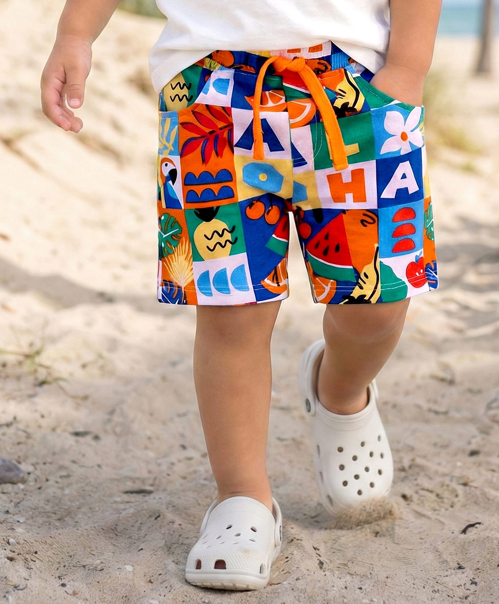 Babyhug Terry Knit Mid Thigh Shorts With Tropical Theme Print - Multicolor-picture-24