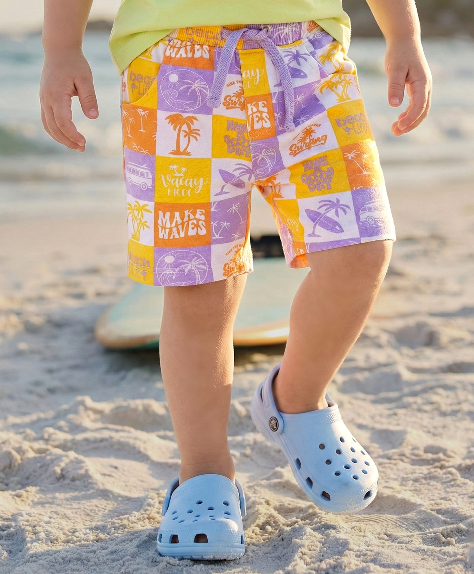 Babyhug Terry Knit Mid Thigh Shorts with Beach Theme Print - White-picture-15