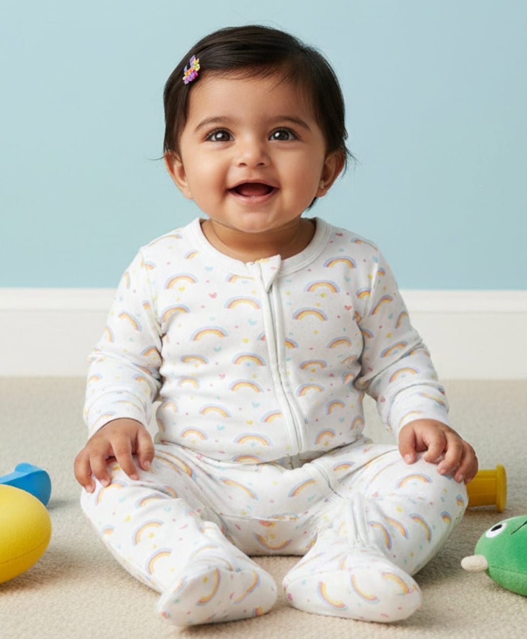 The Mom Store Cotton Full Sleeves Rainbow Printed Romper - White-picture-27