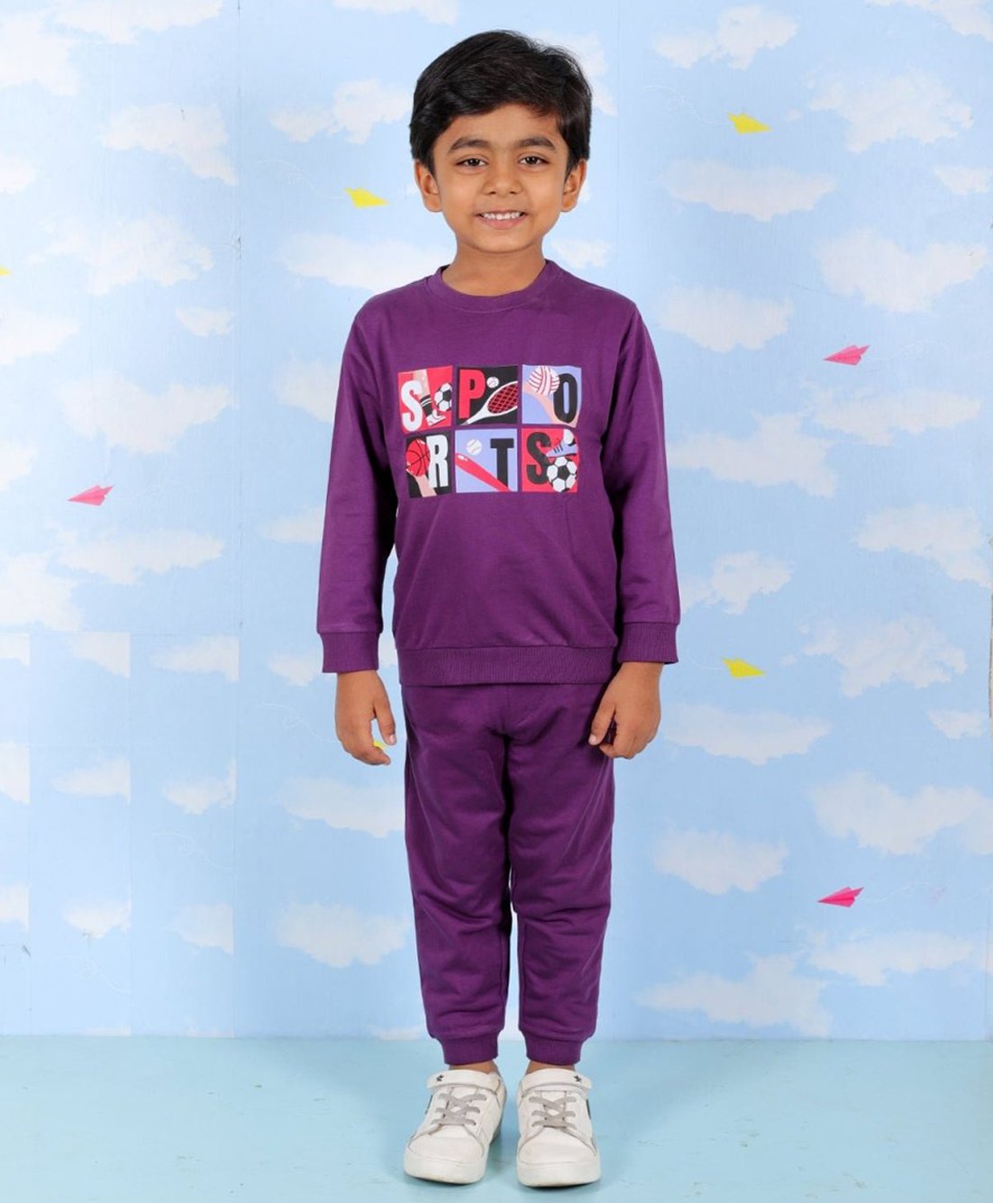 The Mom Store Cotton Full Sleeves Sports Text Printed Sweatshirt & Joggers Set - Purple-picture-16
